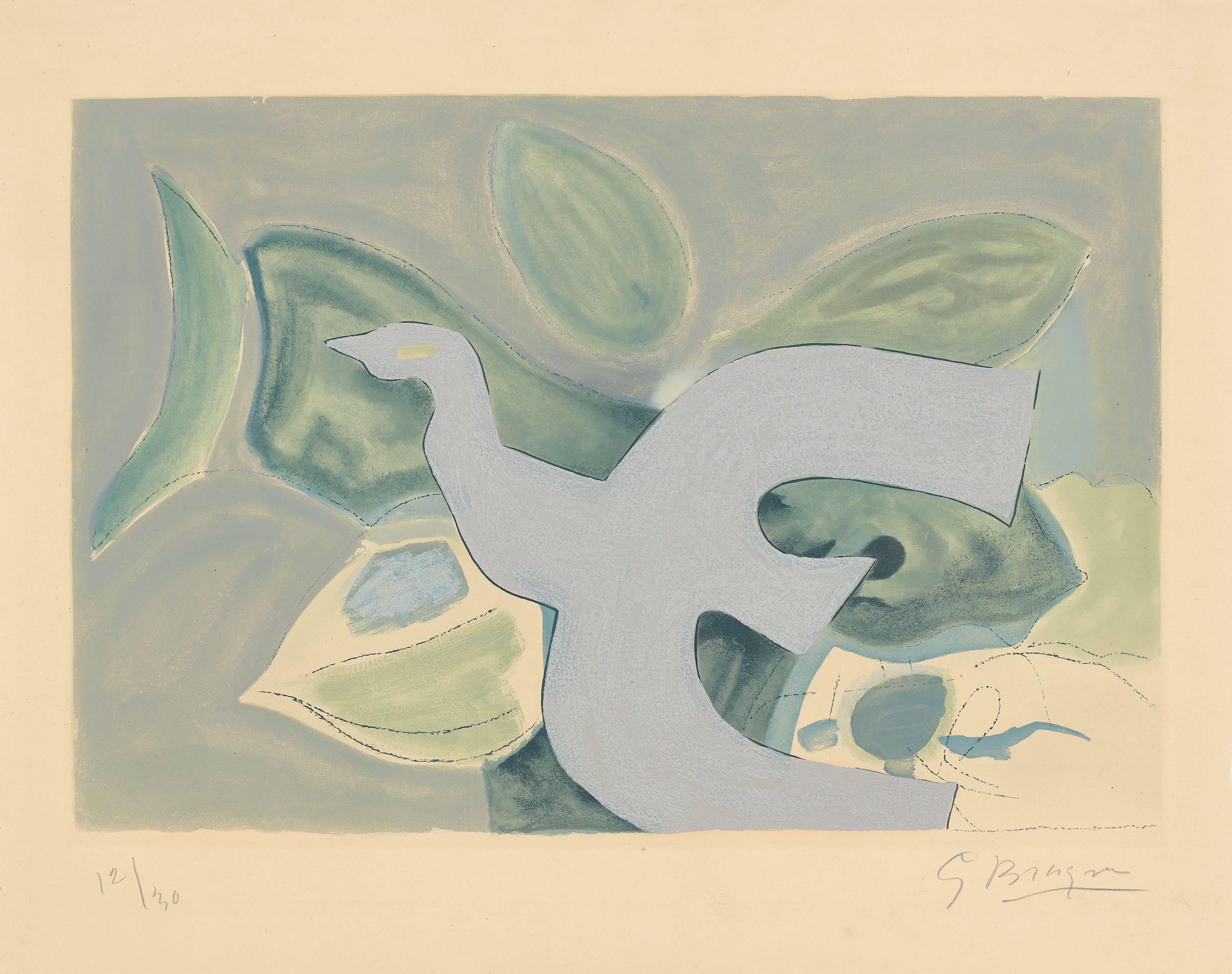 Auf diesem Bild ist das folgende Kunstwerk zu sehen: Georges Braque. Aus: „L’ordre des oiseaux“. 1962.