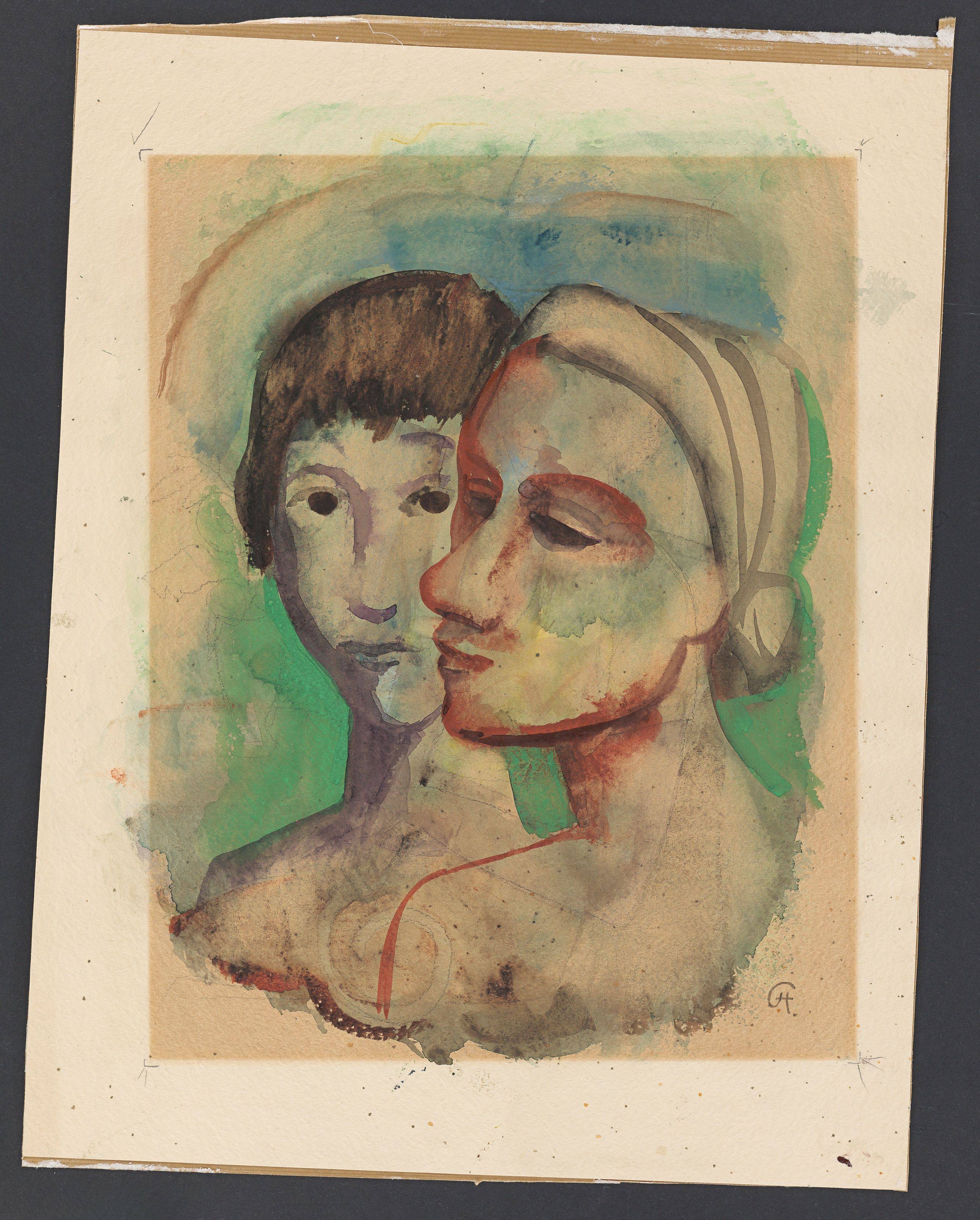 This picture shows the following artwork: Karl Hofer. Two heads.