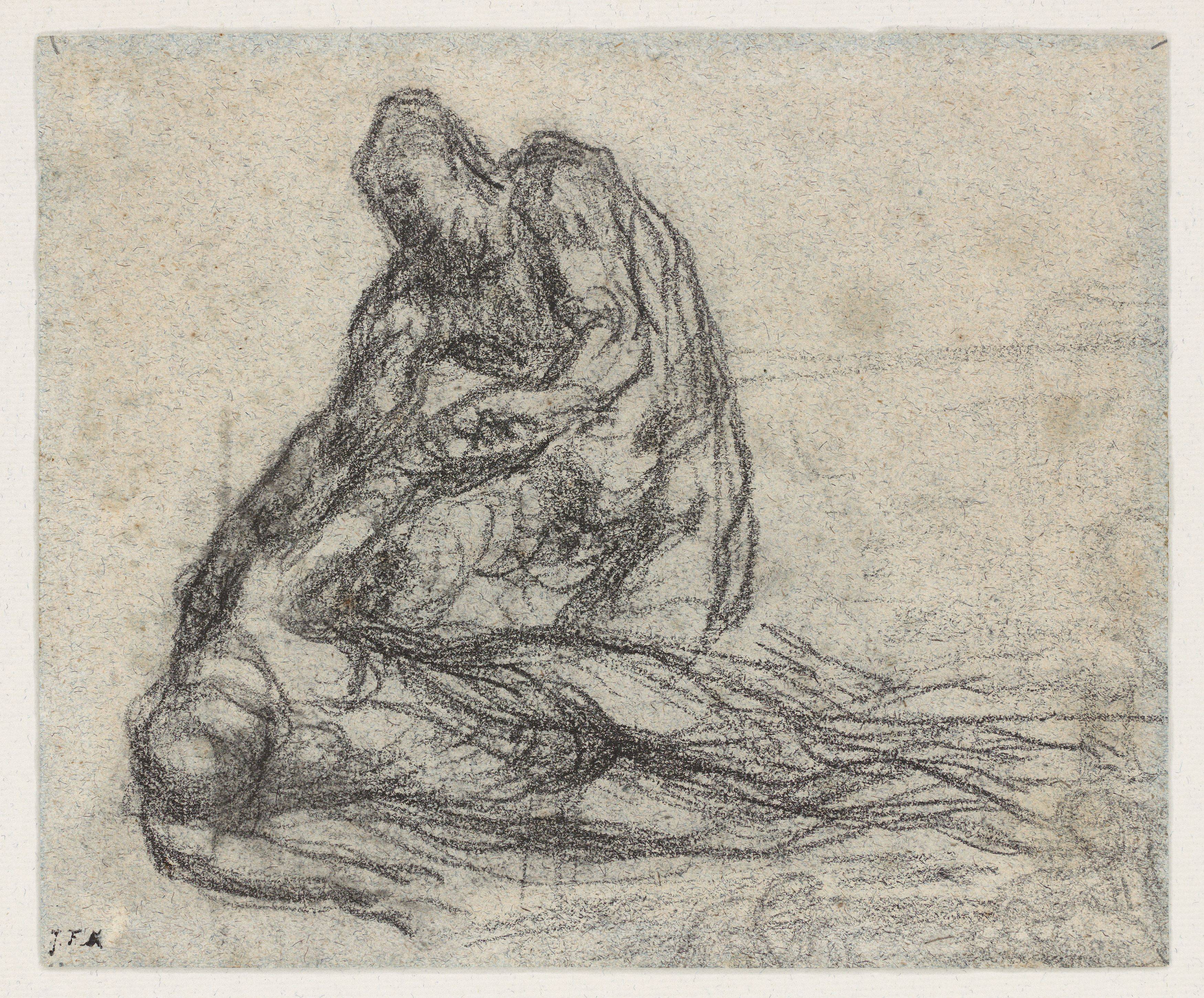 Auf diesem Bild ist das folgende Kunstwerk zu sehen: Jean François Millet. Studie eines Knienden und einer liegenden Figur.