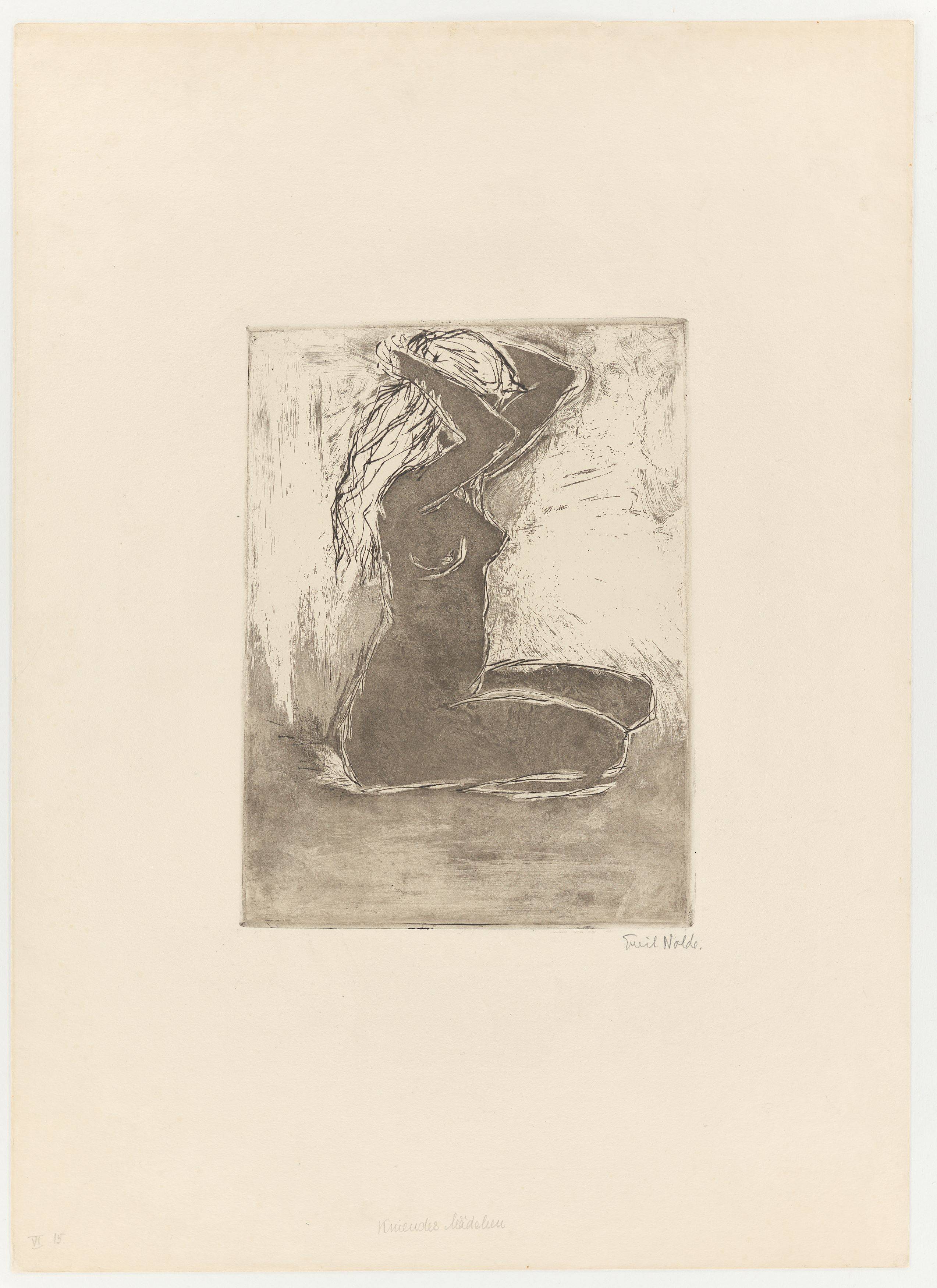 This picture shows the following artwork: Emil Nolde. ”Kniendes Mädchen”. 1907.
