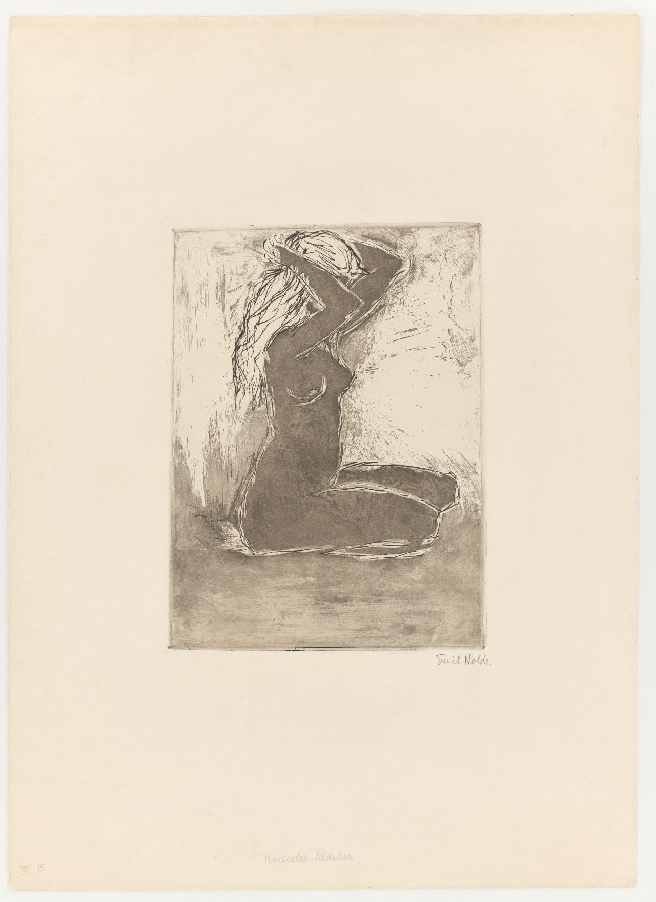 This picture shows the following artwork: Emil Nolde. ”Kniendes Mädchen”. 1907.