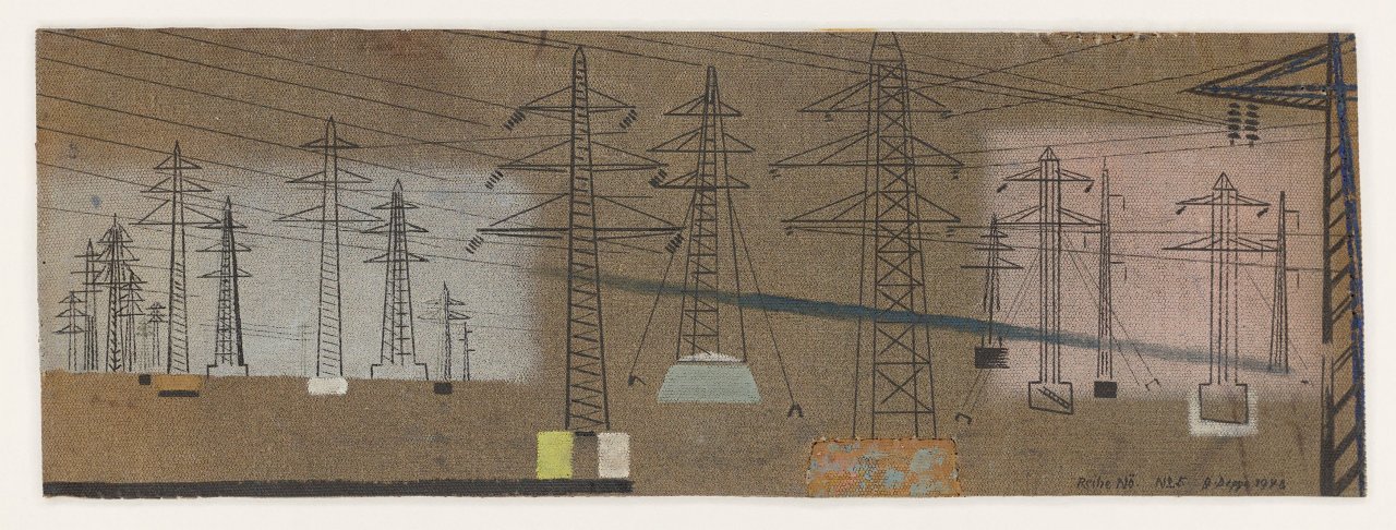 Auf diesem Bild ist das folgende Kunstwerk zu sehen: Gustav Deppe. „Reihe Nö. No 5“ (Dunkles Mastenfeld). 1948.