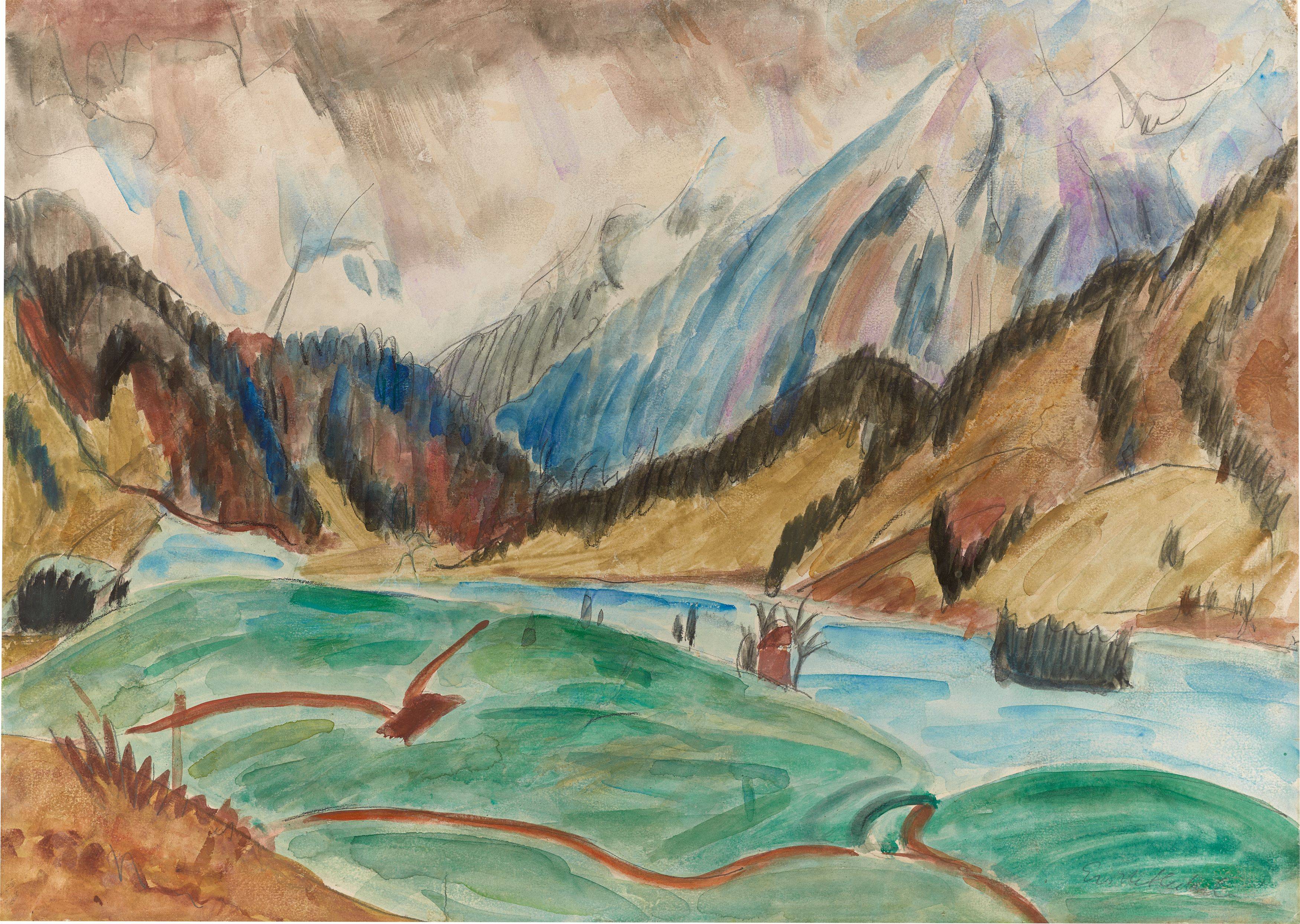 This picture shows the following artwork: Erich Heckel. River landscape. Circa 1921.