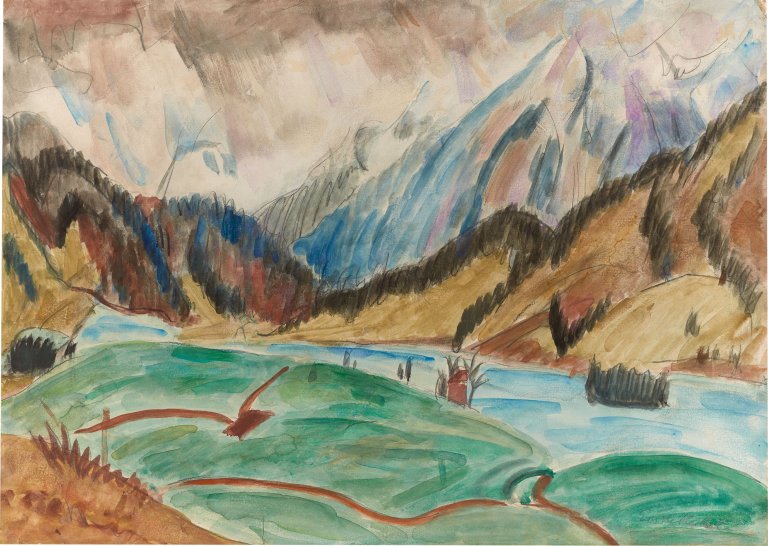 This picture shows the following artwork: Erich Heckel. River landscape. Circa 1921.