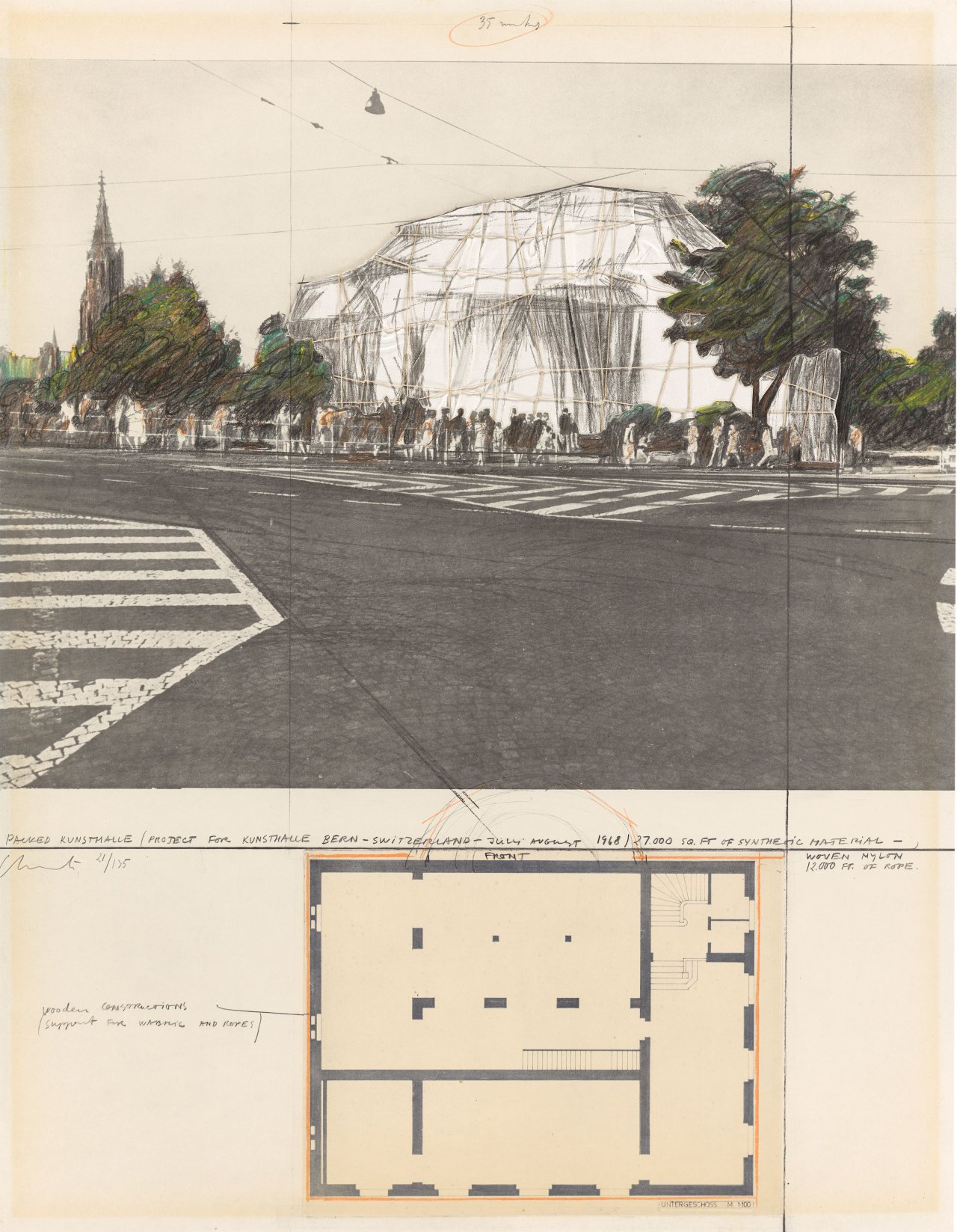 Auf diesem Bild ist das folgende Kunstwerk zu sehen:  Christo und Jeanne-Claude. „Packed Kunsthalle Bern, Project“. 1972.