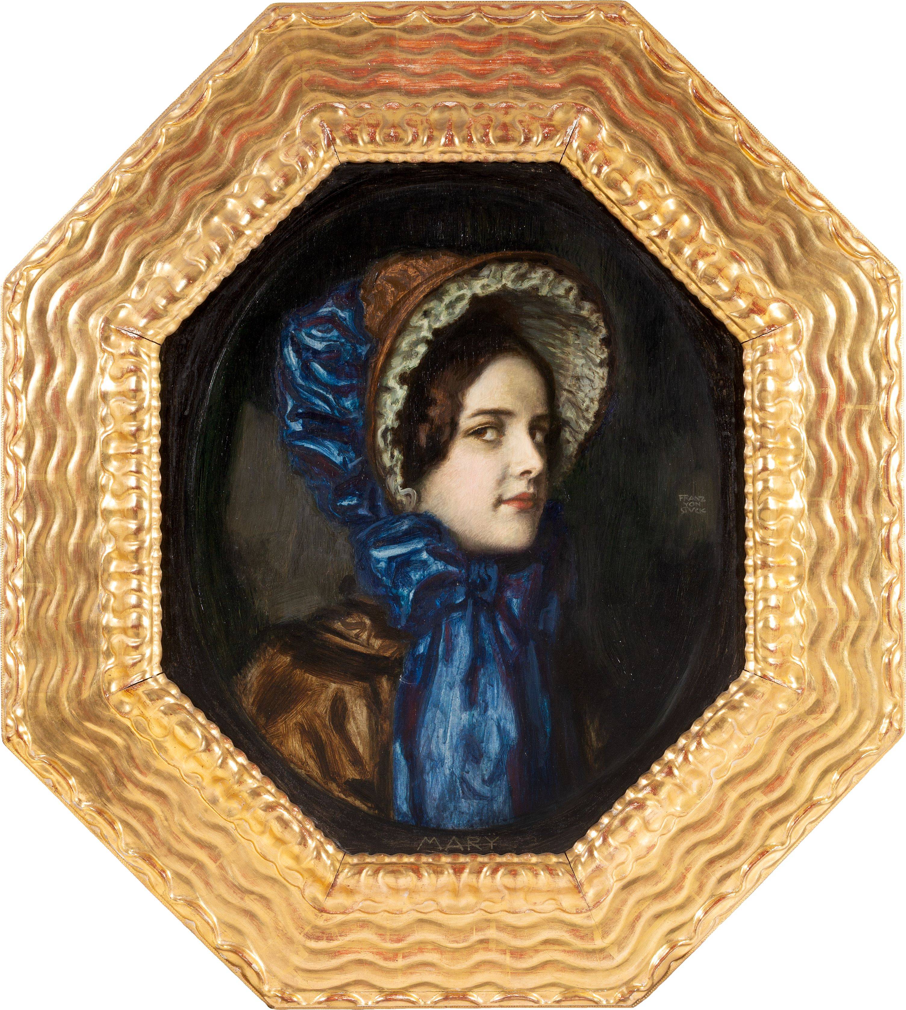 This picture shows the following artwork: Franz von Stuck. Mary wearing a Biedermeier Hat. Circa 1910.