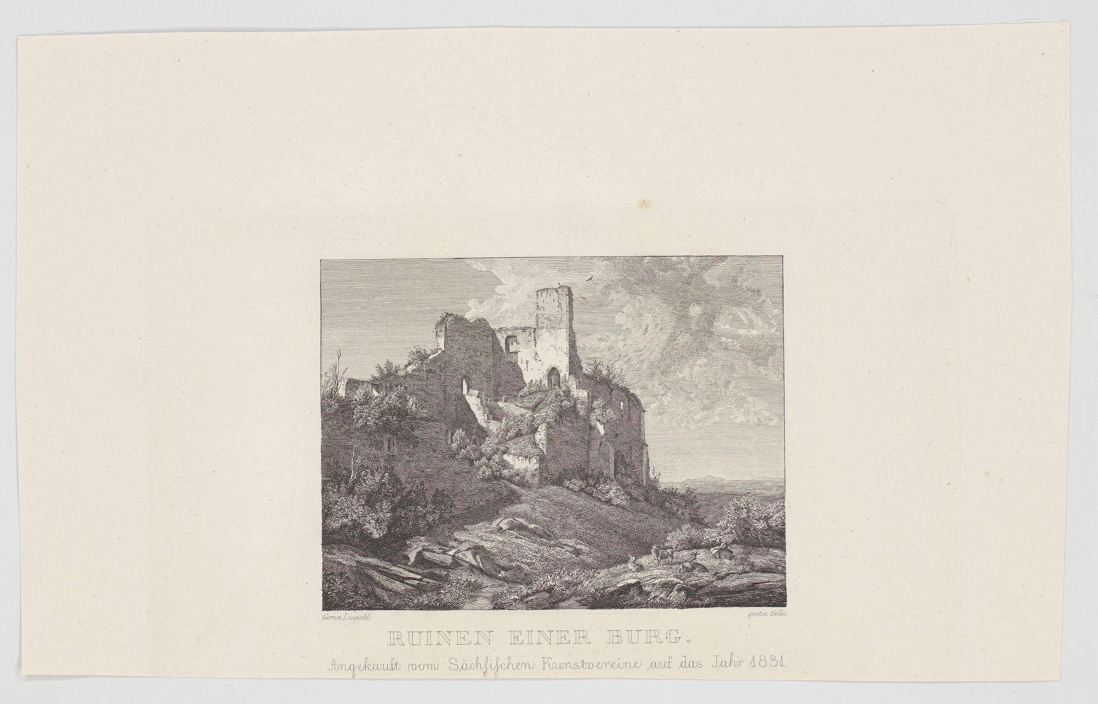 This picture shows the following artwork: Christian Friedrich Gille. ”Ruinen einer Burg” (after Karl Julius von Leypold). Circa 1832/1836.