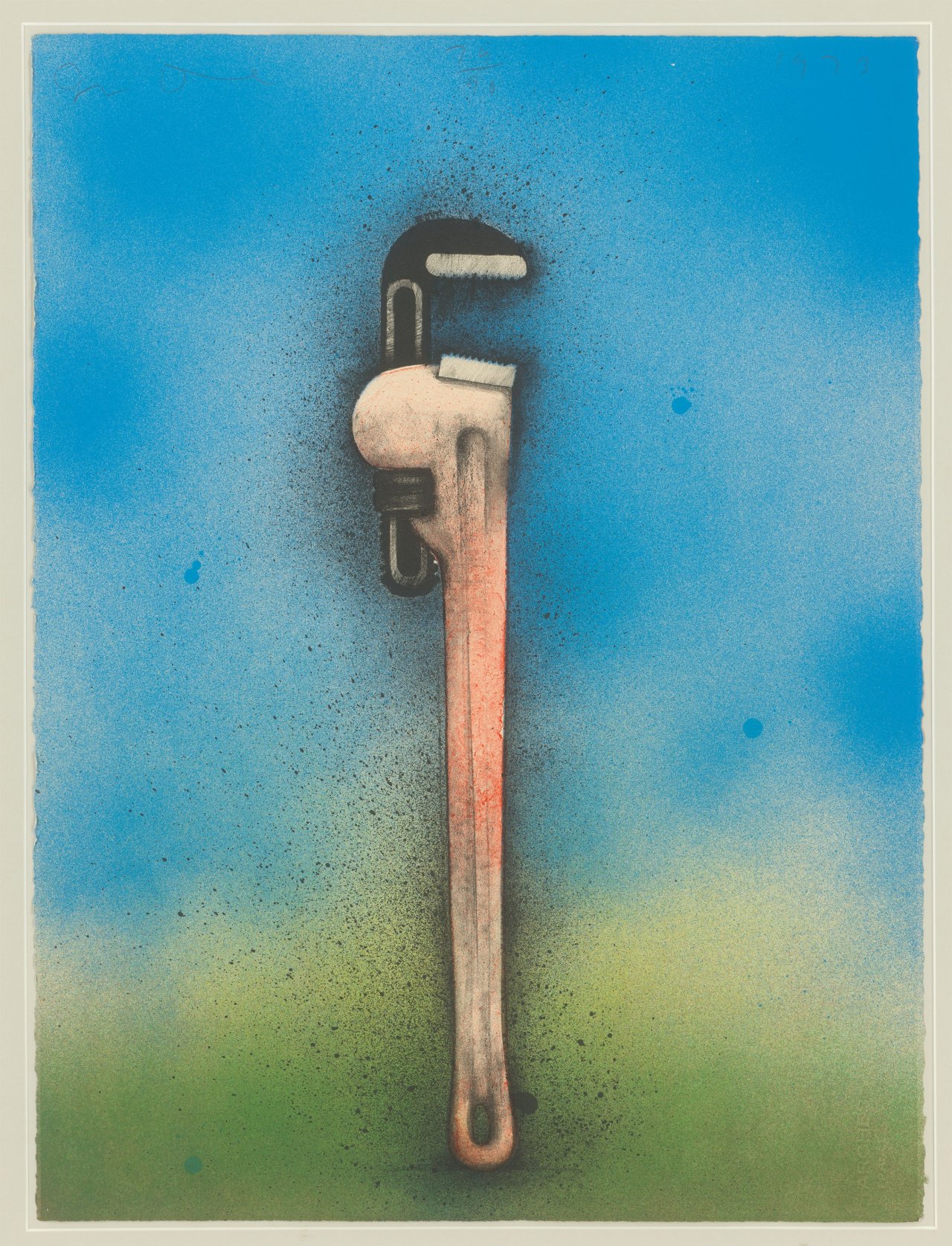 This picture shows the following artwork: Jim Dine. ”Big red wrench in a landscape”. 1973.