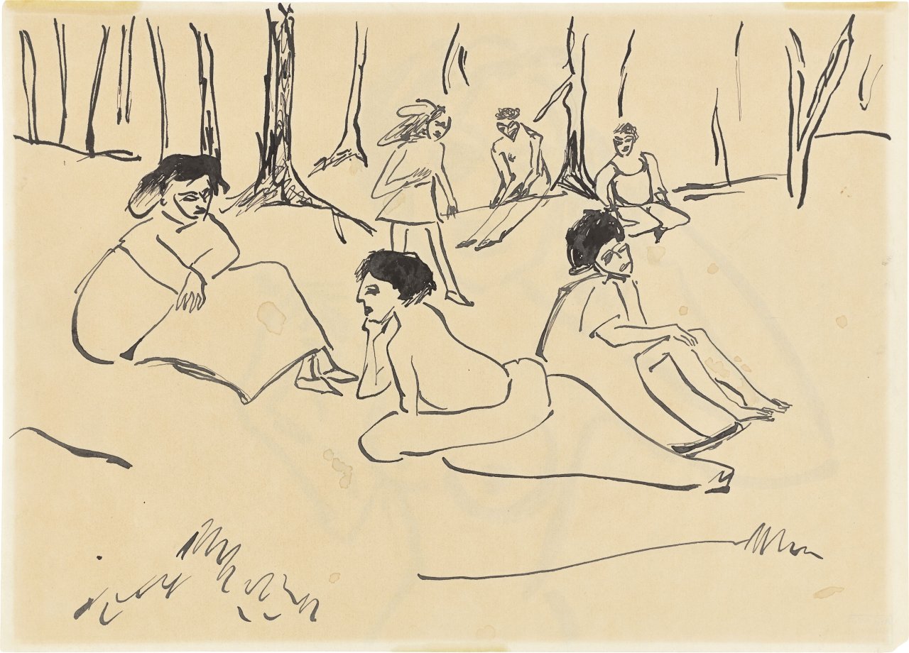 This picture shows the following artwork: Ernst Ludwig Kirchner. Women at the Edge of the Forest (on the reverse: Portrait of a Girl). 1910.