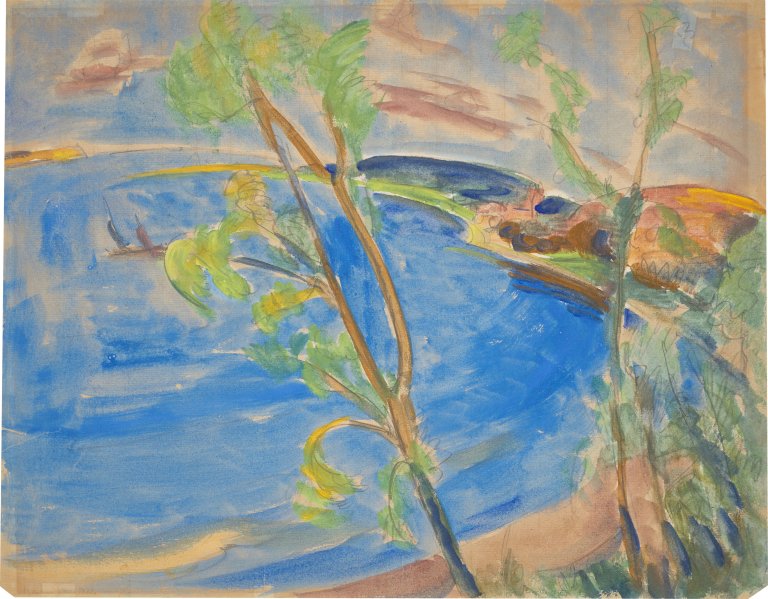 This picture shows the following artwork: Erich Heckel. ”Baum vorm Meer”. 1920.