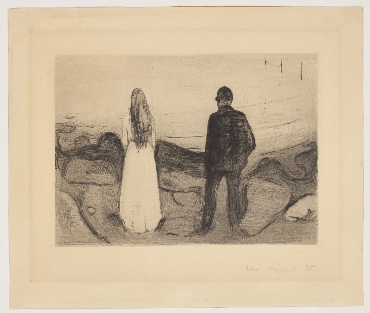 This picture shows the following artwork: Edvard Munch. ”Zwei Menschen (Die Einsamen)”. 1894.