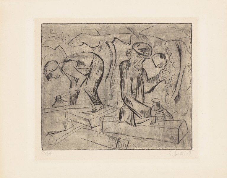 Auf diesem Bild ist das folgende Kunstwerk zu sehen: Karl Schmidt-Rottluff. „Zimmerleute“. 1924.