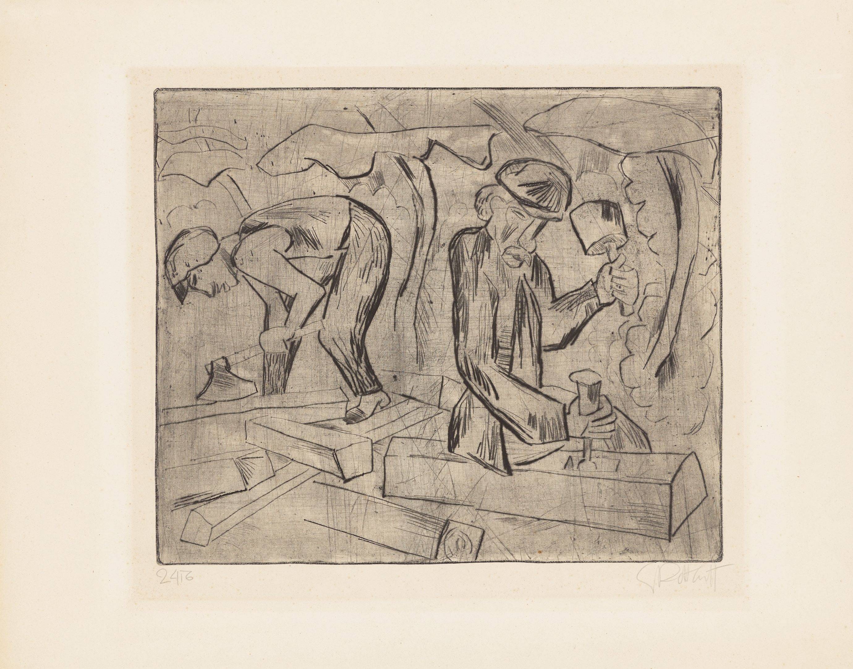 Auf diesem Bild ist das folgende Kunstwerk zu sehen: Karl Schmidt-Rottluff. „Zimmerleute“. 1924.
