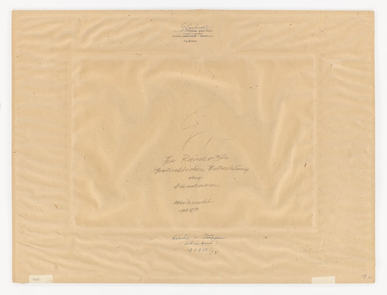 This picture shows the following artwork: Hermann Glöckner. ”Kirche + Kornpuppen”. 1950.