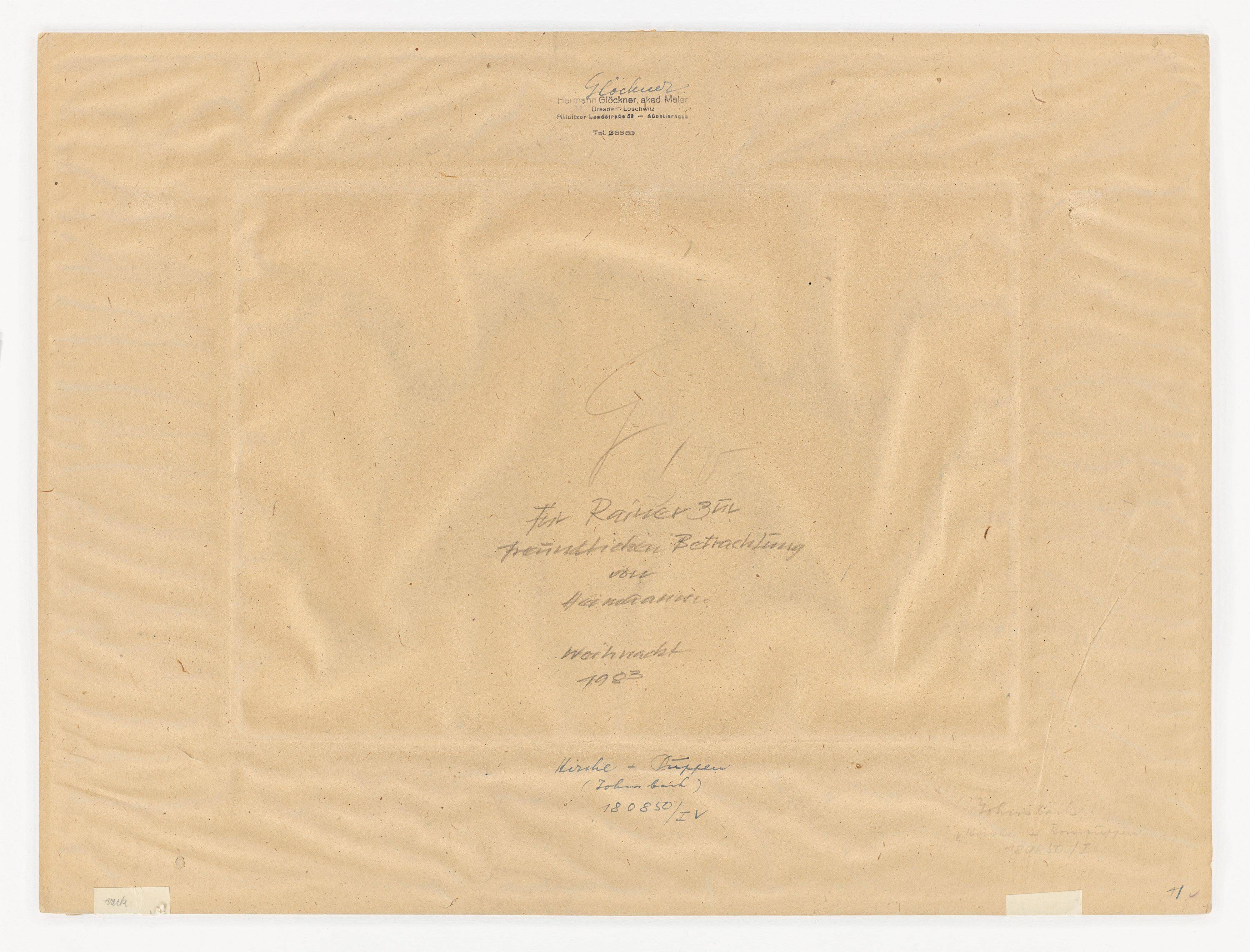 This picture shows the following artwork: Hermann Glöckner. ”Kirche + Kornpuppen”. 1950.