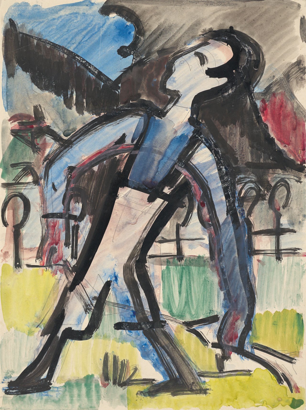 Auf diesem Bild ist das folgende Kunstwerk zu sehen: Ernst Ludwig Kirchner. Bauernjunge mit Pfeil. Um 1925/30.