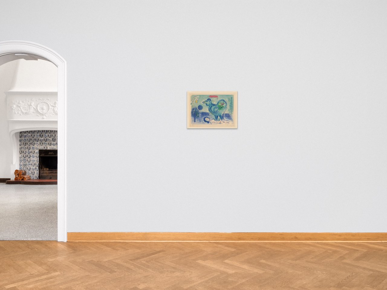 This picture shows the following artwork: Marc Chagall. ”Paysage au Coq”. 1958.