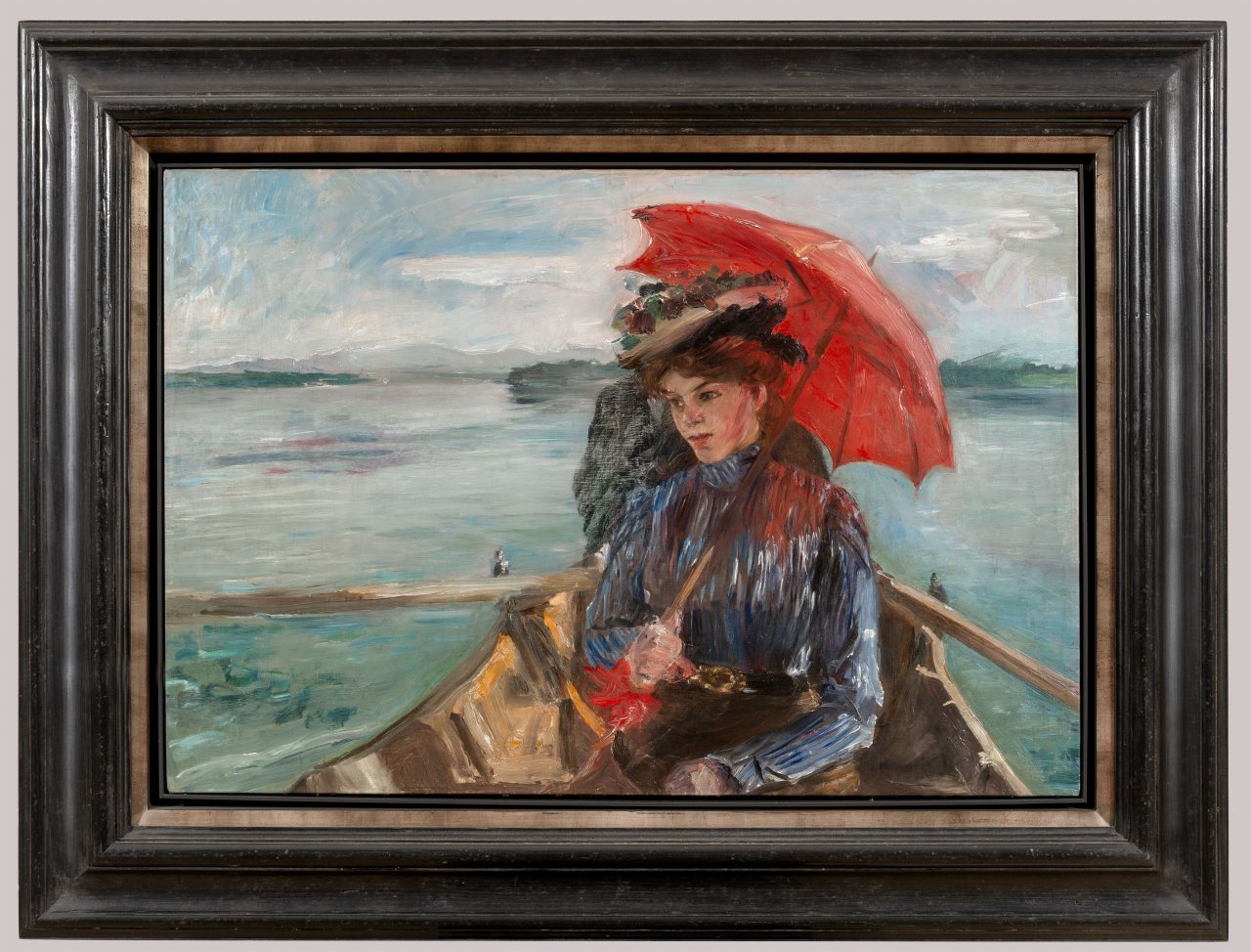 Auf diesem Bild ist das folgende Kunstwerk zu sehen: Lovis Corinth. „Fräulein Heck“ (Im Boot auf dem Starnberger See). 1897.
