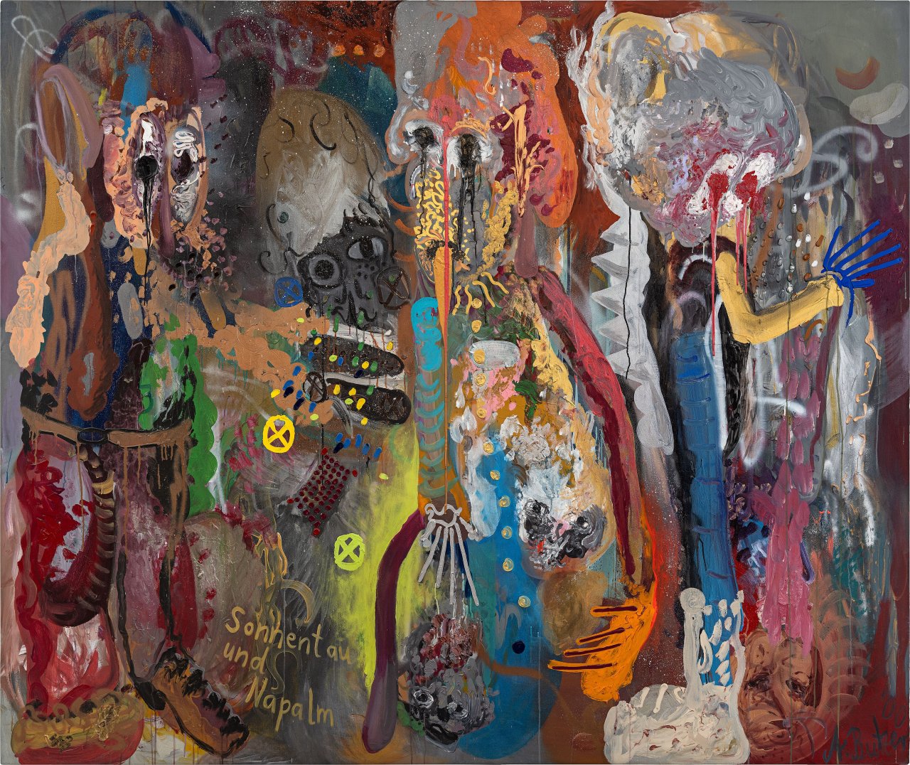 Auf diesem Bild ist das folgende Kunstwerk zu sehen: André Butzer. „Sonnentau und Napalm (VERSPERRT NICHT DIE PFADE DER FEEN!)“. 2000.