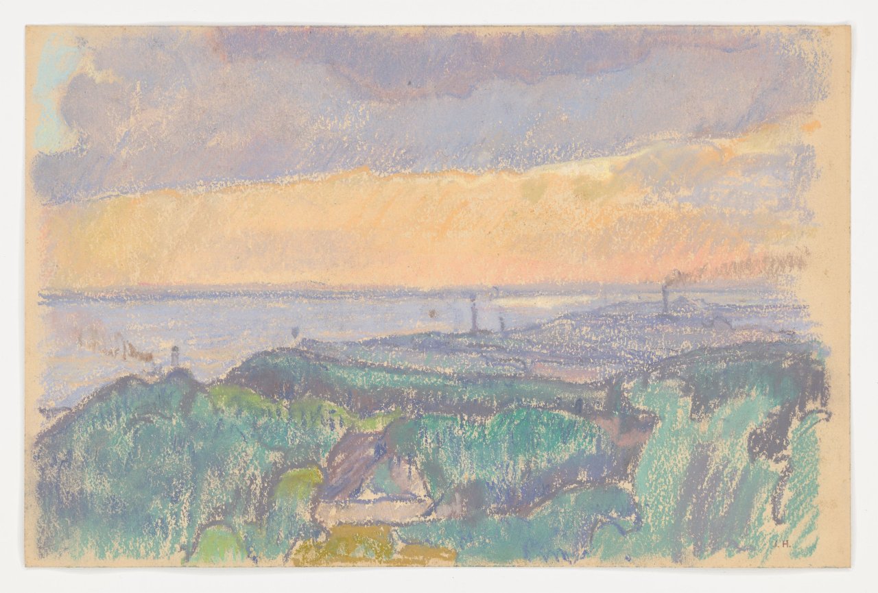 Auf diesem Bild ist das folgende Kunstwerk zu sehen: Ivo Hauptmann. Flusslandschaft an der Elbe. Um 1905.