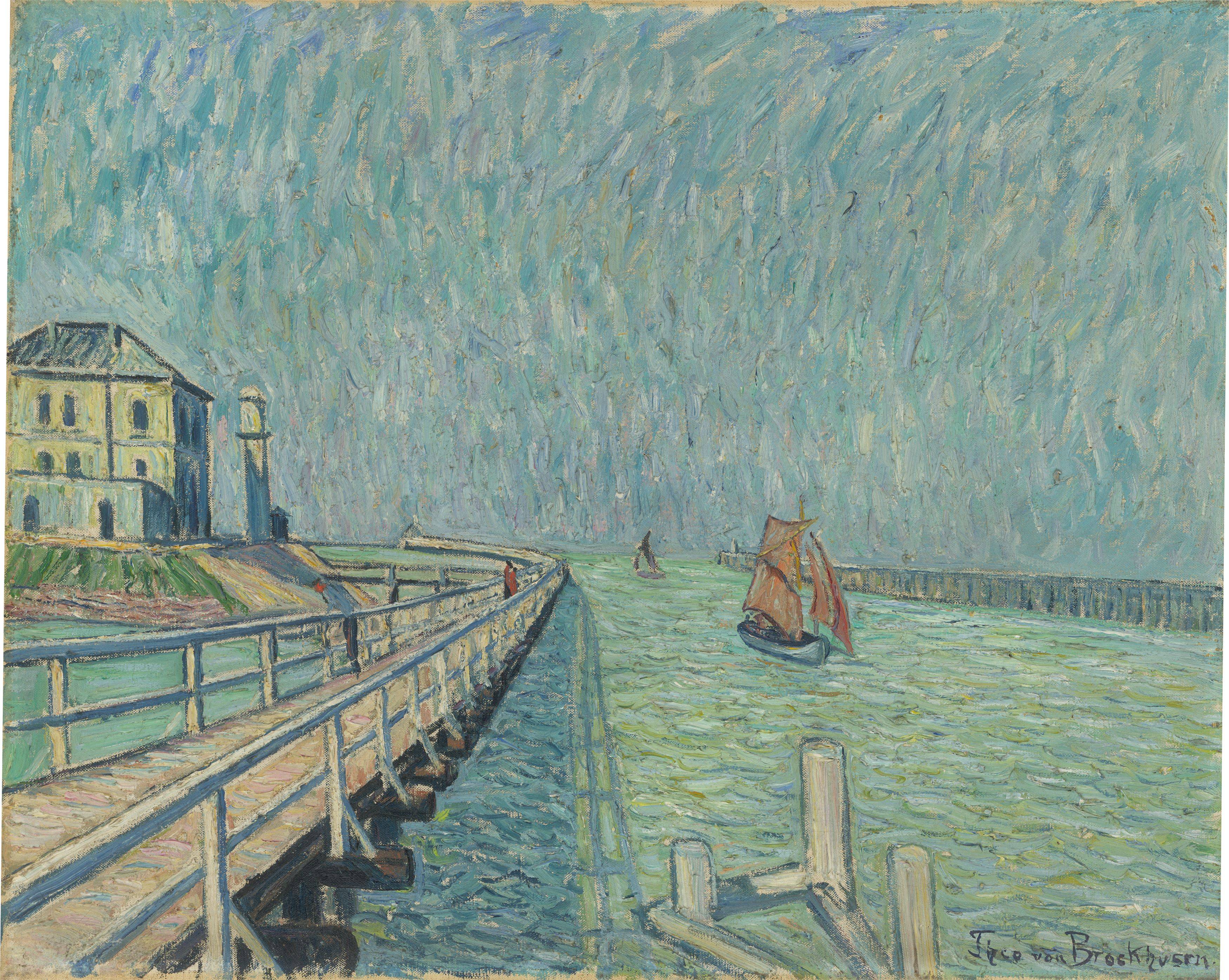 Auf diesem Bild ist das folgende Kunstwerk zu sehen: Theo von Brockhusen. Landungsbrücke in Nieuport. 1910.