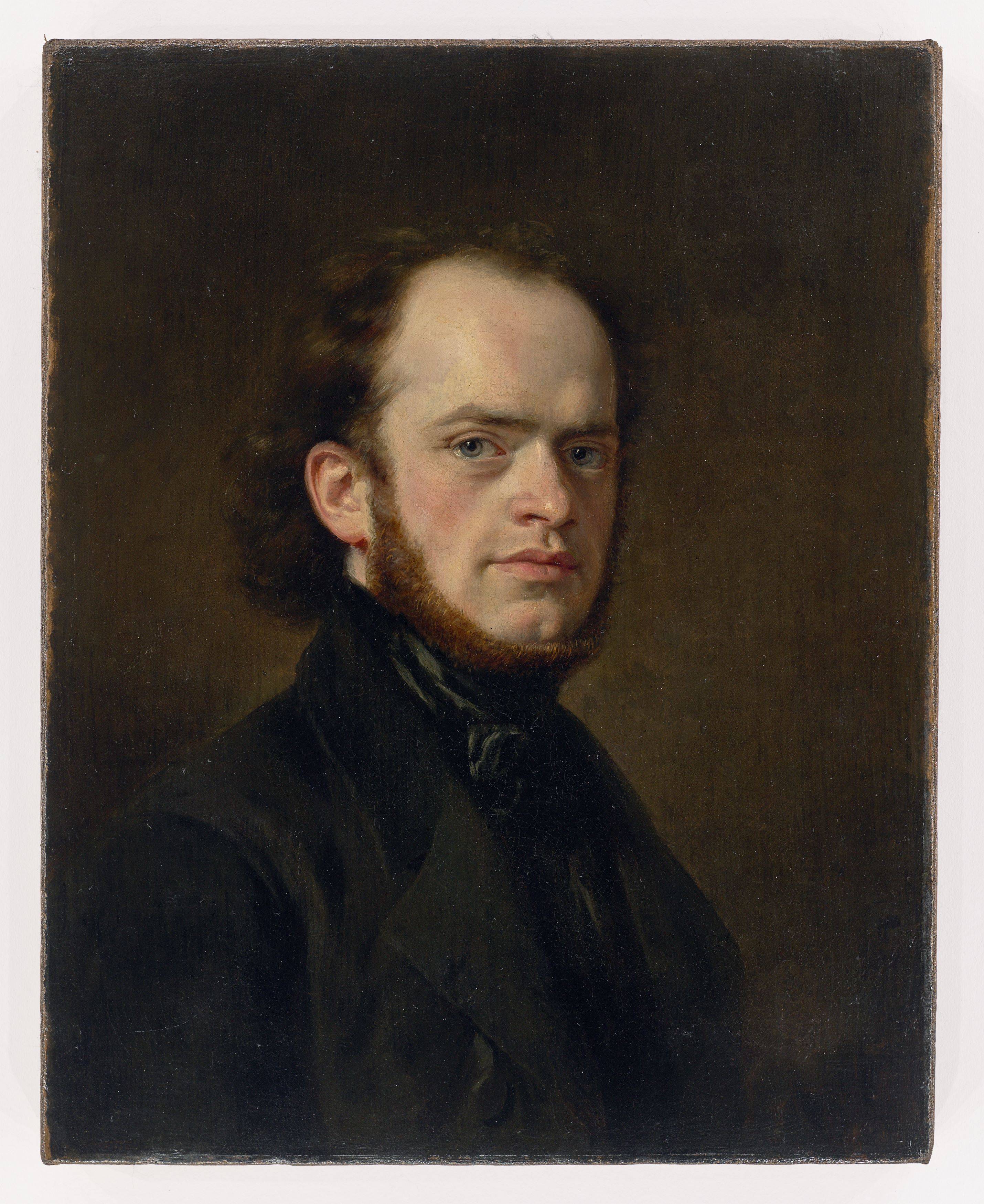Auf diesem Bild ist das folgende Kunstwerk zu sehen: Eduard Magnus. Porträt des 28-jährigen Adolph Menzel. 1843.