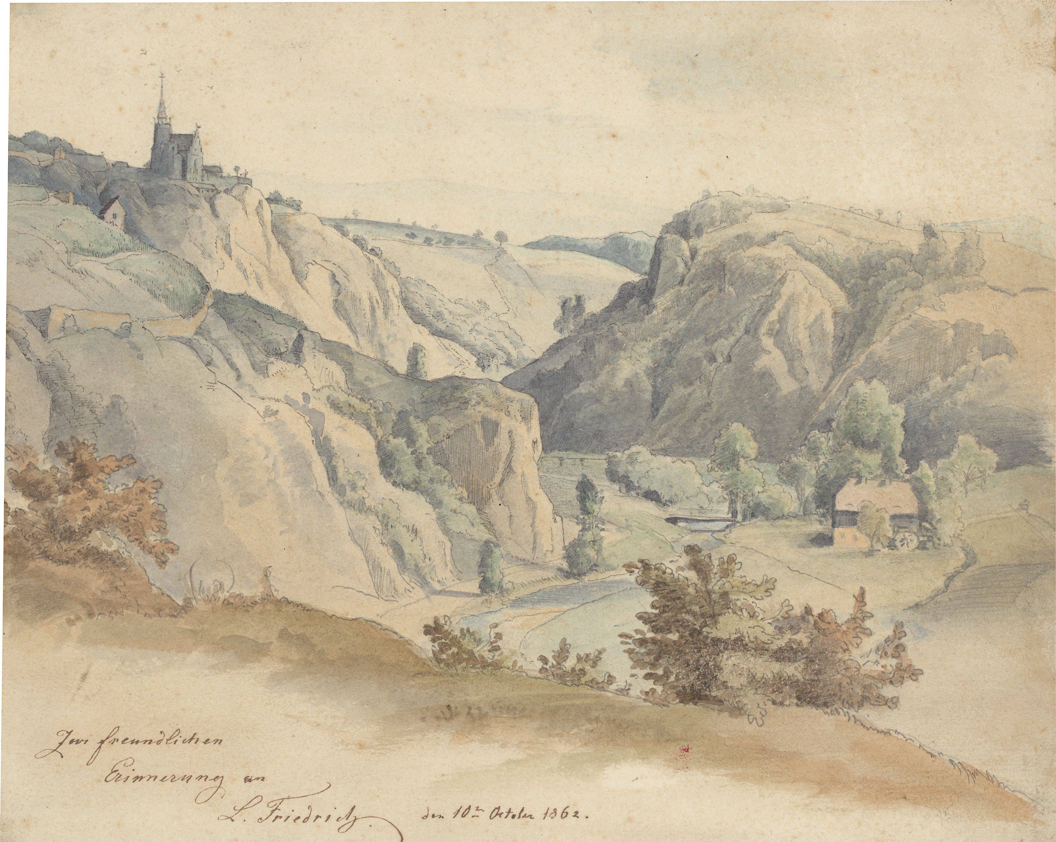 This picture shows the following artwork:  German, 1862/1826. Two study drawings: Landscape study / Plant study. 1862 / 1826.