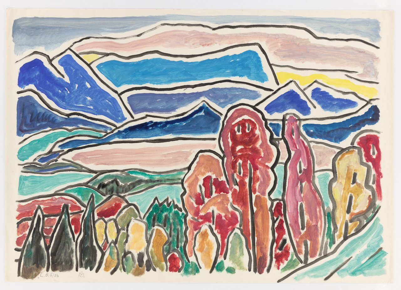 This picture shows the following artwork: Gabriele Münter. ”Blick aufs Wettersteingebirge”. 1956.