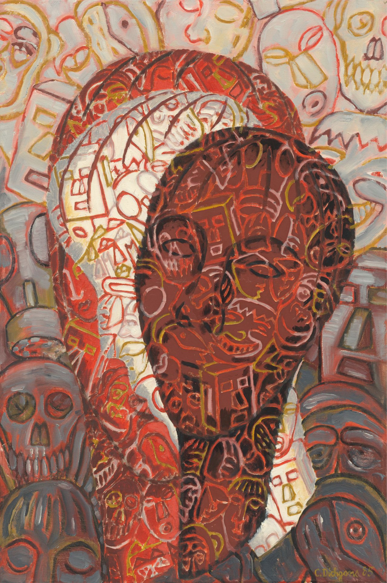 Auf diesem Bild ist das folgende Kunstwerk zu sehen: Christa Dichgans. „Köpfe und Masken #26“. 1985.