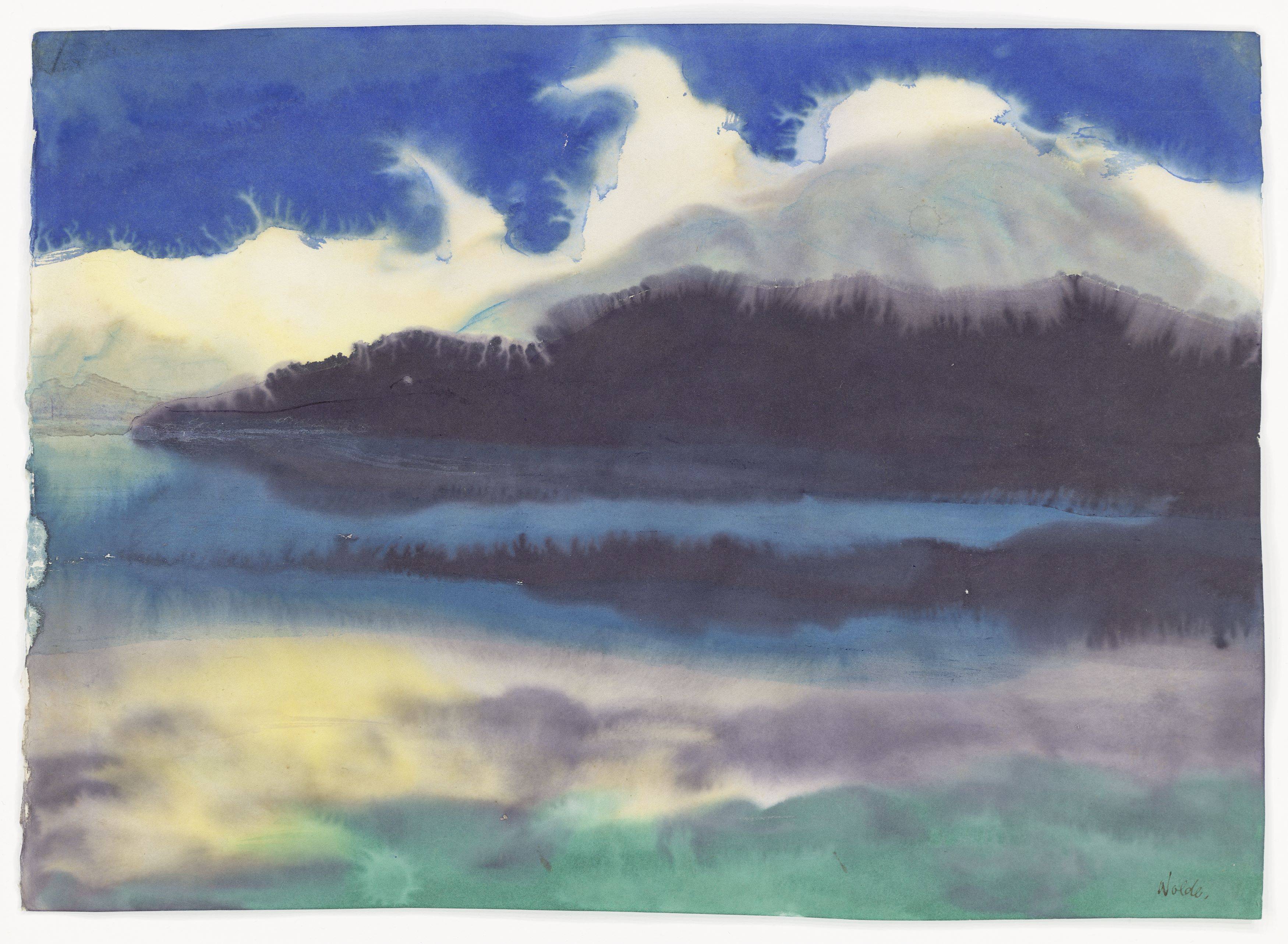 Auf diesem Bild ist das folgende Kunstwerk zu sehen: Emil Nolde. „Bergsee“ (Schweiz).
