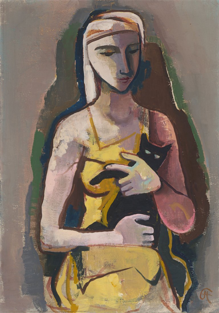 This picture shows the following artwork: Karl Hofer. ”Mädchen mit Katze ”. Circa 1930.