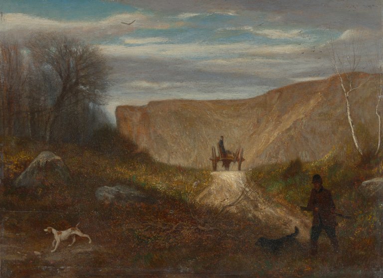 Auf diesem Bild ist das folgende Kunstwerk zu sehen: Alexandre-Gabriel Decamps. Jäger mit Hunden. Um 1858.