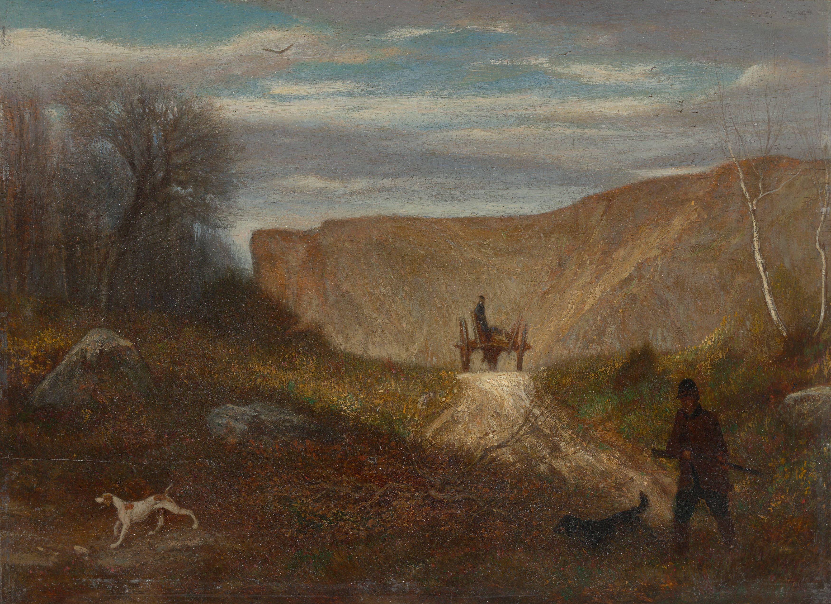 Auf diesem Bild ist das folgende Kunstwerk zu sehen: Alexandre-Gabriel Decamps. Jäger mit Hunden. Um 1858.