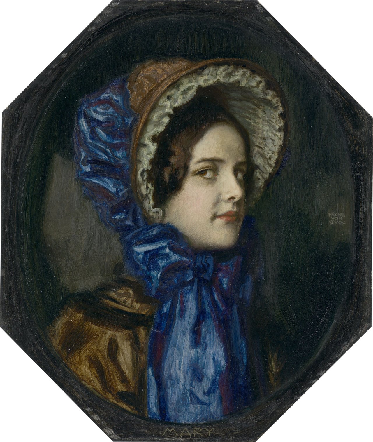 This picture shows the following artwork: Franz von Stuck. Mary wearing a Biedermeier Hat. Circa 1910.