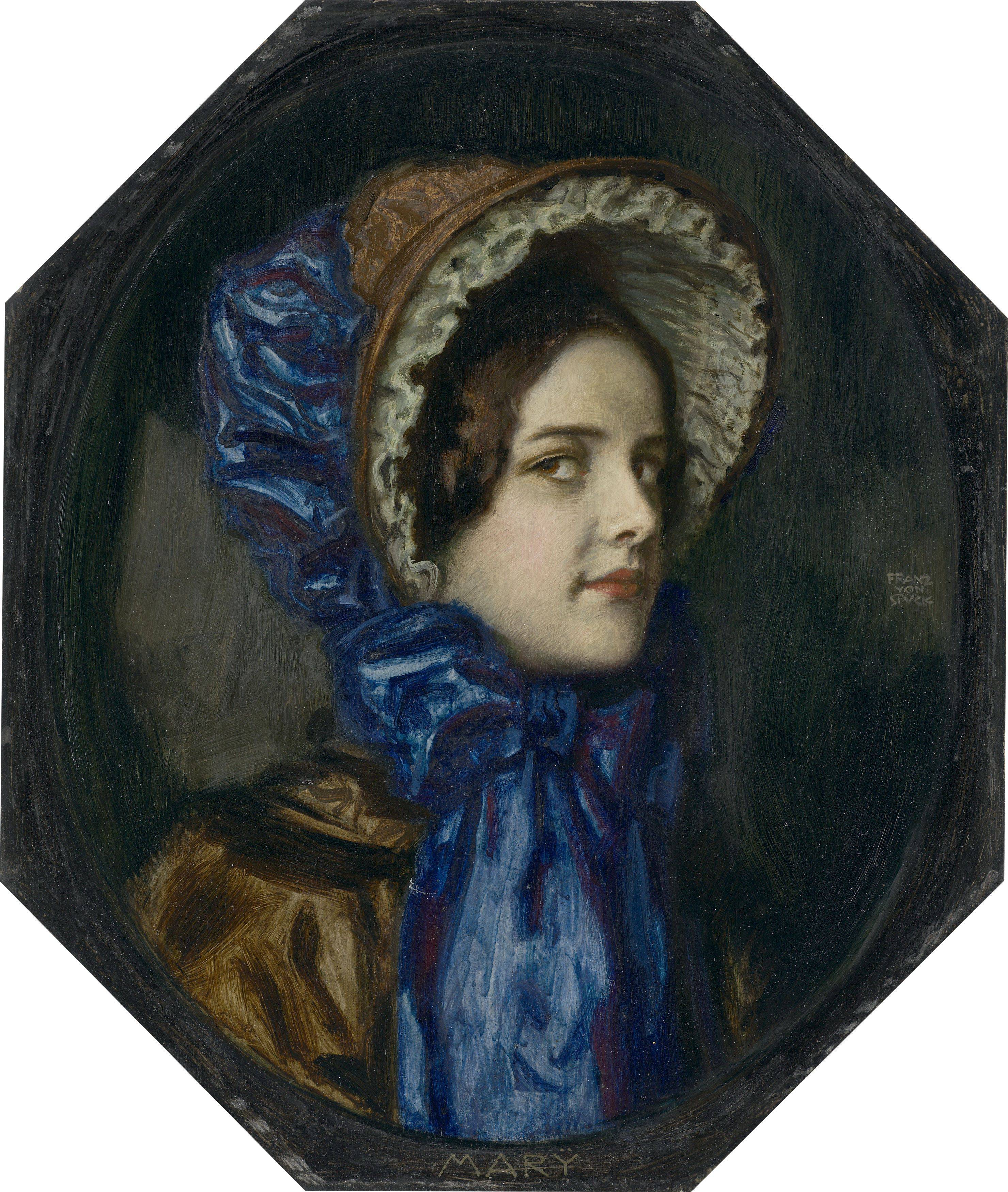 This picture shows the following artwork: Franz von Stuck. Mary wearing a Biedermeier Hat. Circa 1910.