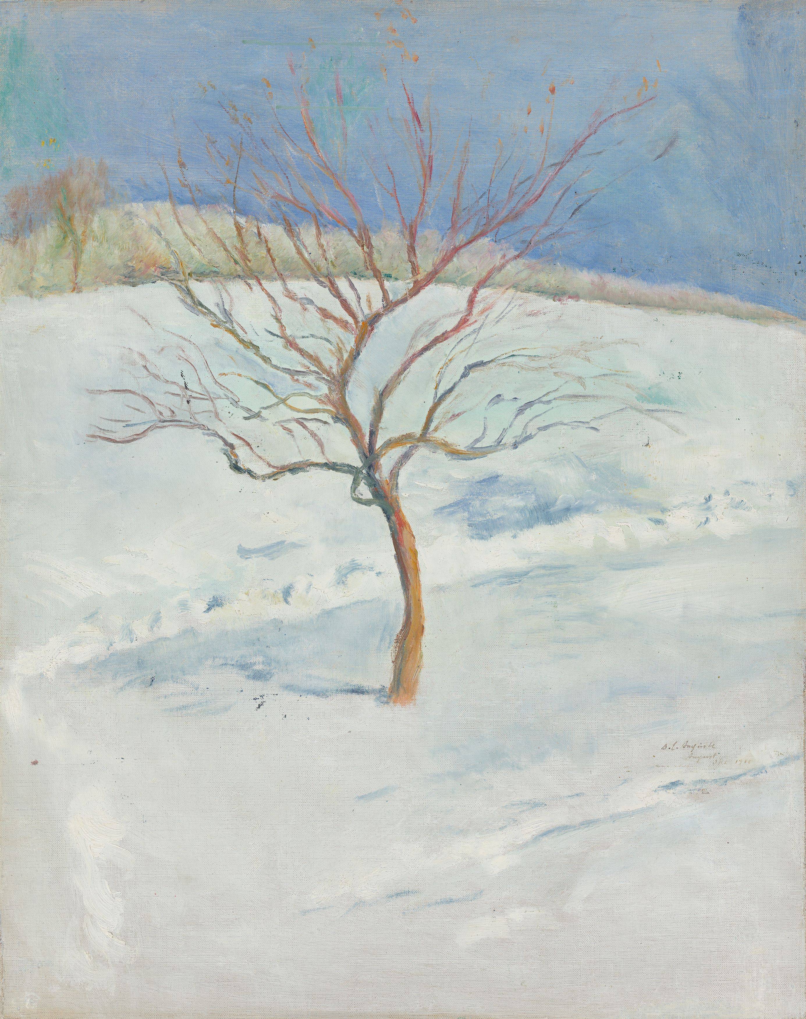 This picture shows the following artwork: August Macke. ”Baum in verschneiter Landschaft”. 1910.