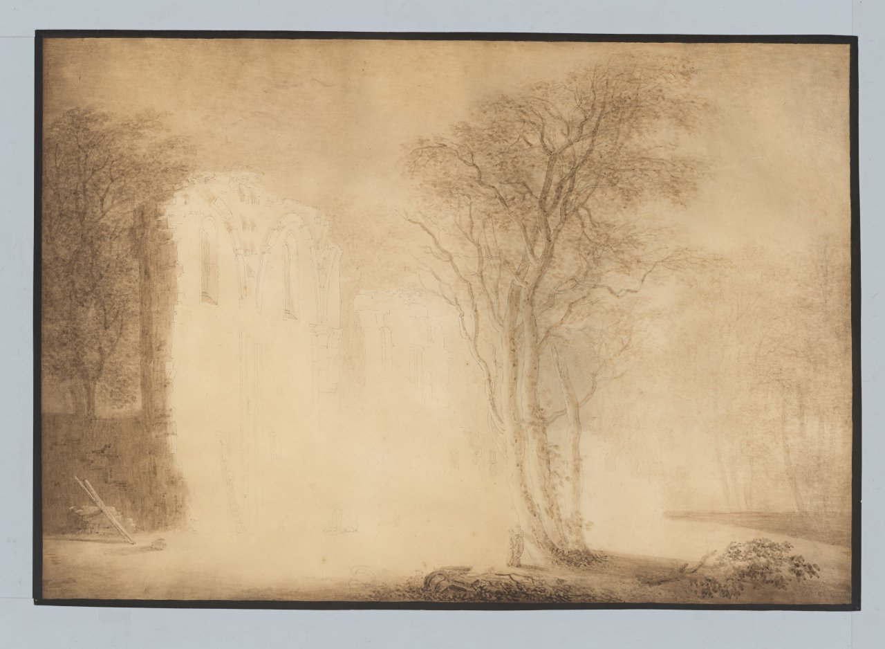 This picture shows the following artwork: Caspar David Friedrich. ”Feuer in einer Kirchenruine”. Circa 1800/1801.