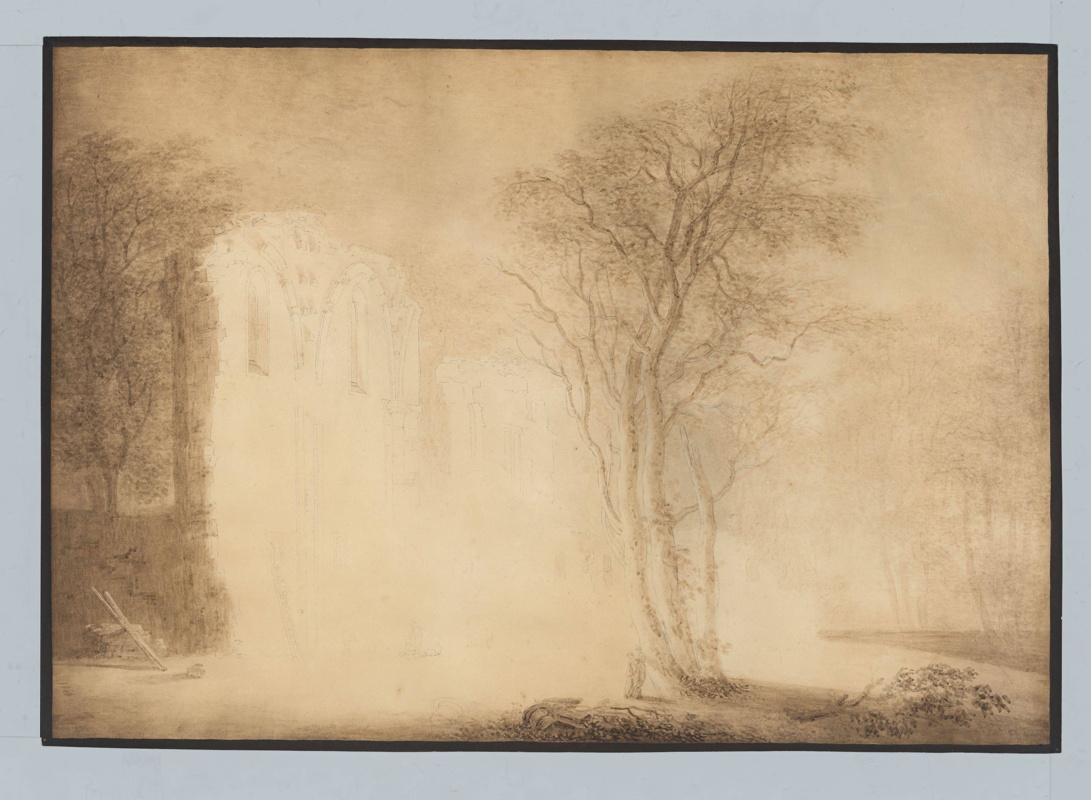 This picture shows the following artwork: Caspar David Friedrich. ”Feuer in einer Kirchenruine”. Circa 1800/1801.