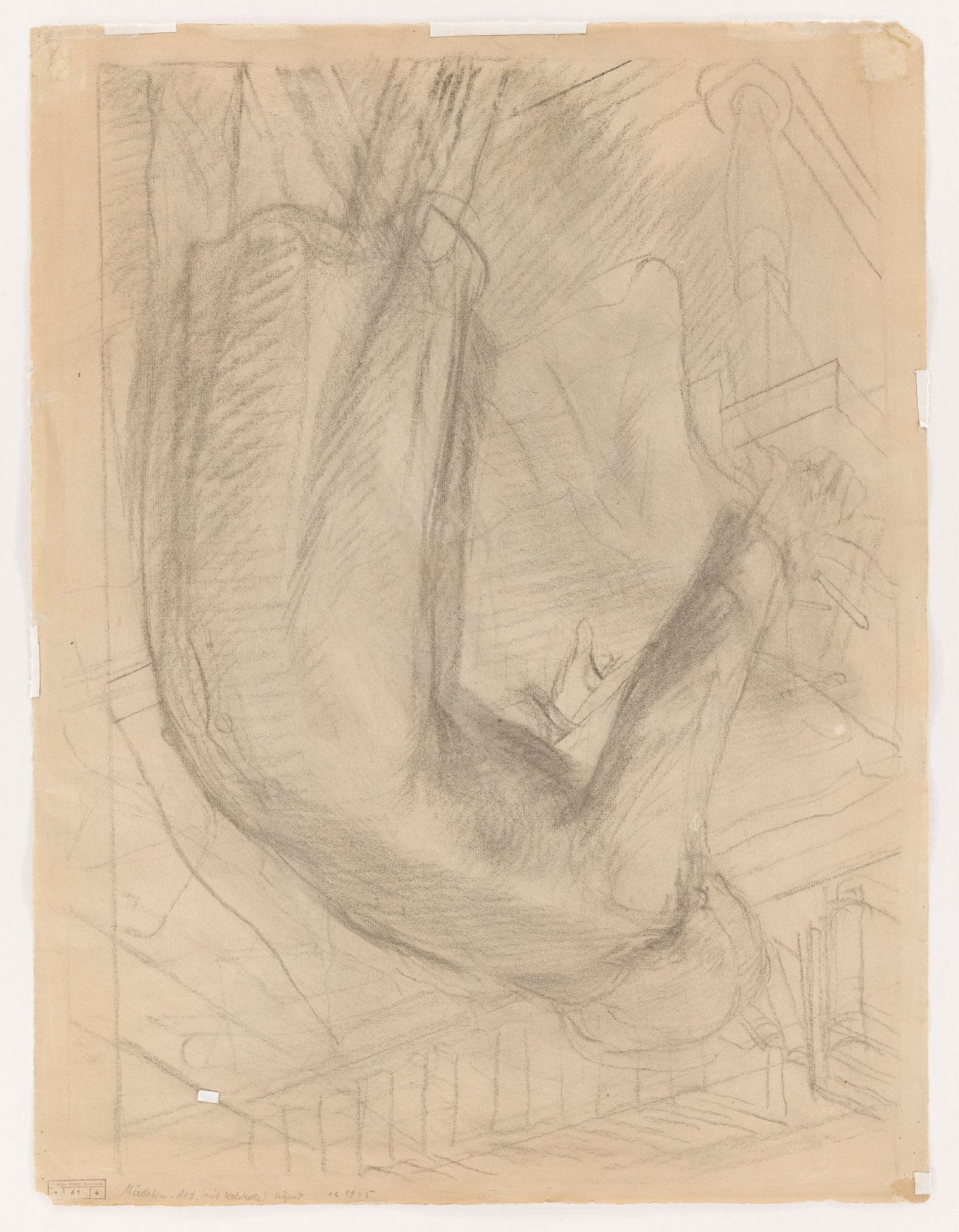 This picture shows the following artwork: George Grosz. ”Kneeling female nude”. Circa 1945.