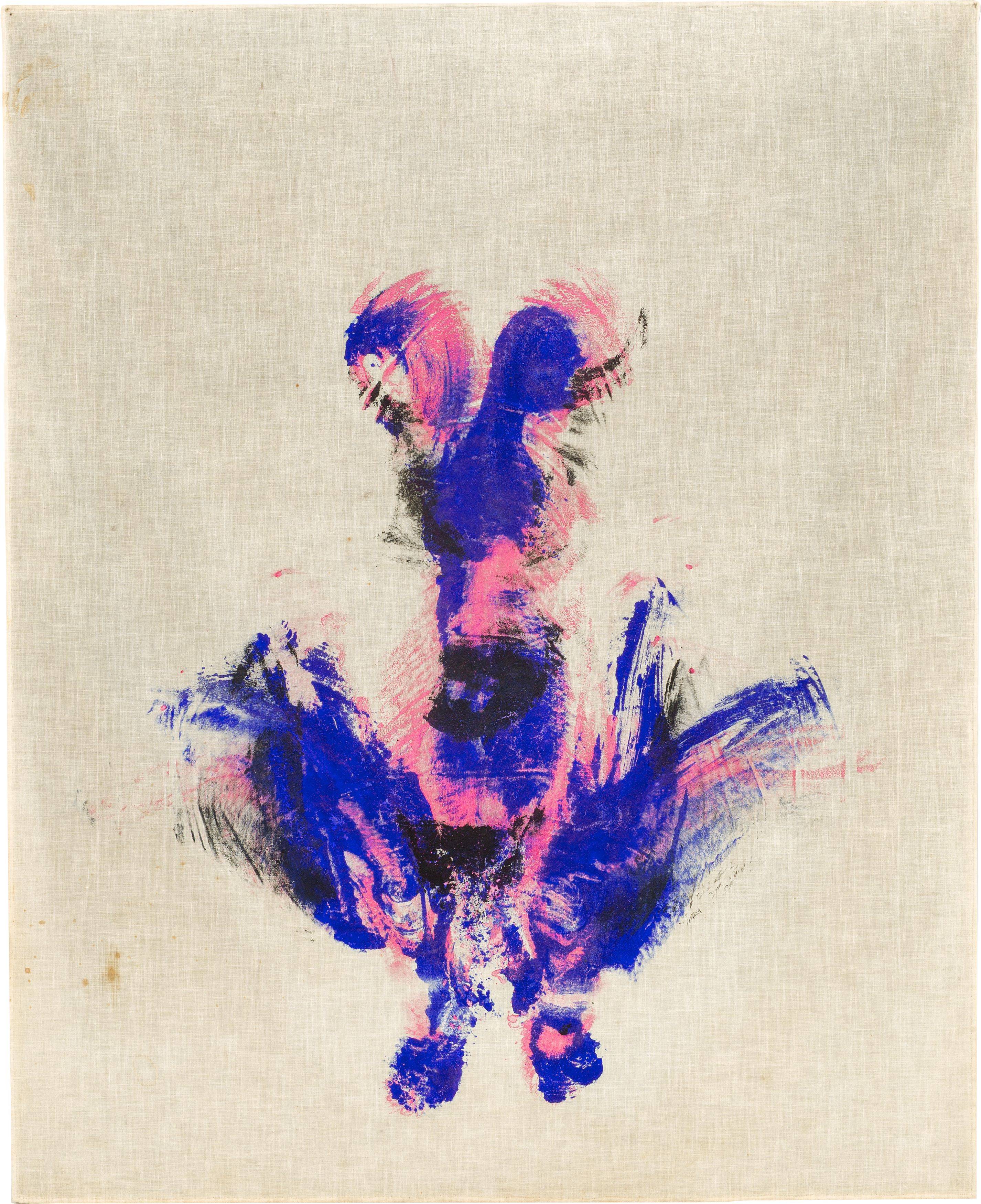 Auf diesem Bild ist das folgende Kunstwerk zu sehen: Yves Klein. „Untitled Shroud Anthropometry, (ANT SU 30)“. 1960.