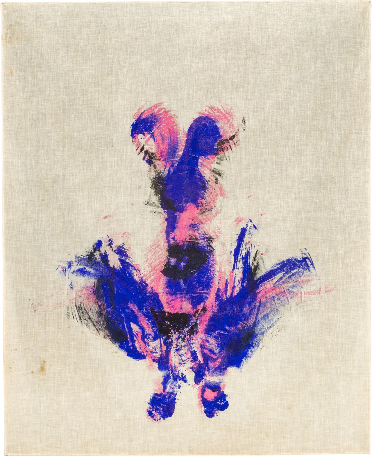 Auf diesem Bild ist das folgende Kunstwerk zu sehen: Yves Klein. „Untitled Shroud Anthropometry, (ANT SU 30)“. 1960.