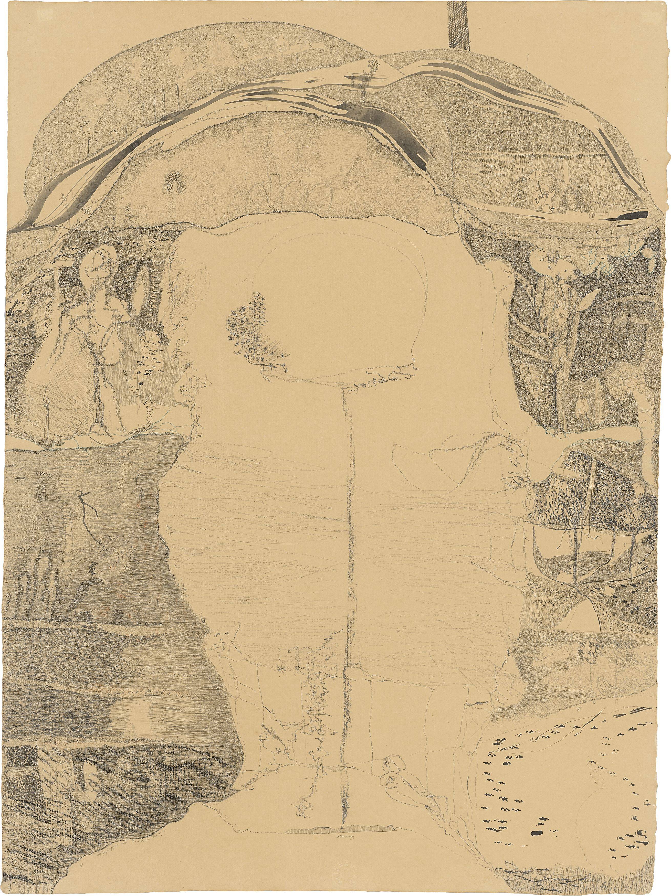 Auf diesem Bild ist das folgende Kunstwerk zu sehen: Gerhard Altenbourg. „Die Fußstapfen: Diese Schritte ins Schweigen“. 1981.