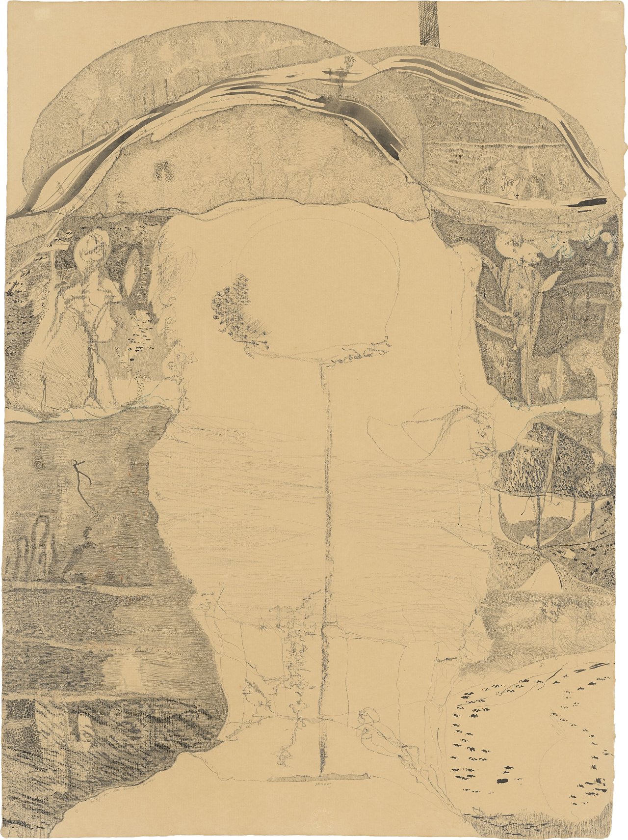 Auf diesem Bild ist das folgende Kunstwerk zu sehen: Gerhard Altenbourg. „Die Fußstapfen: Diese Schritte ins Schweigen“. 1981.