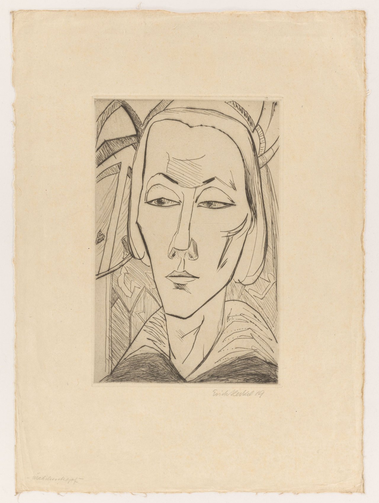 This picture shows the following artwork: Erich Heckel. ”Mädchenkopf”. 1919.