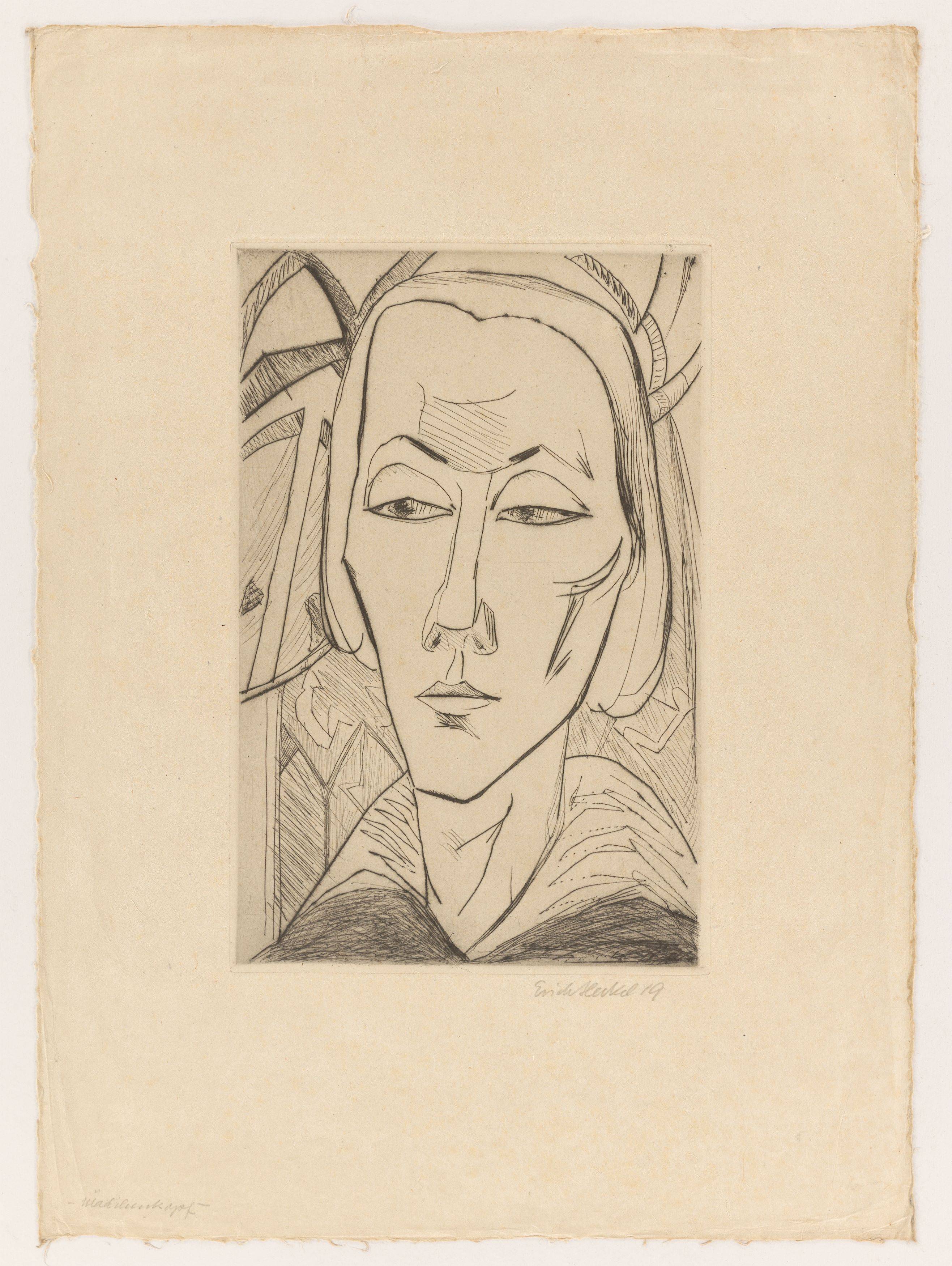 This picture shows the following artwork: Erich Heckel. ”Mädchenkopf”. 1919.