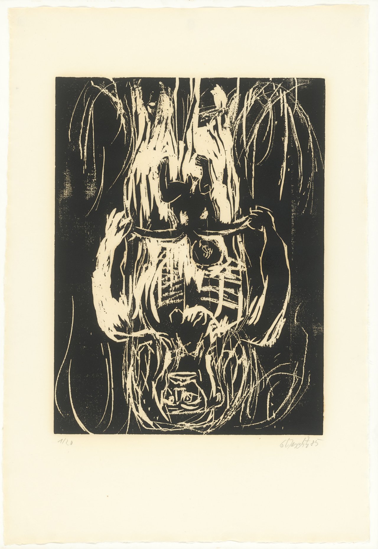 Auf diesem Bild ist das folgende Kunstwerk zu sehen: Georg Baselitz. „Rote Mutter, schwarzes Kind“. 1985/86.