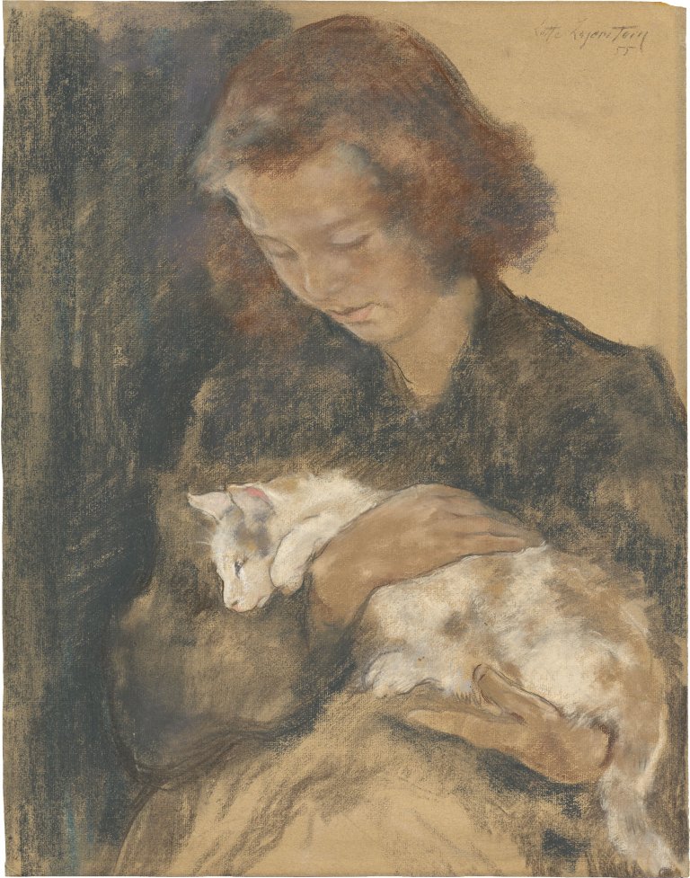 This picture shows the following artwork: ”Mädchen mit Katze”. 1955.