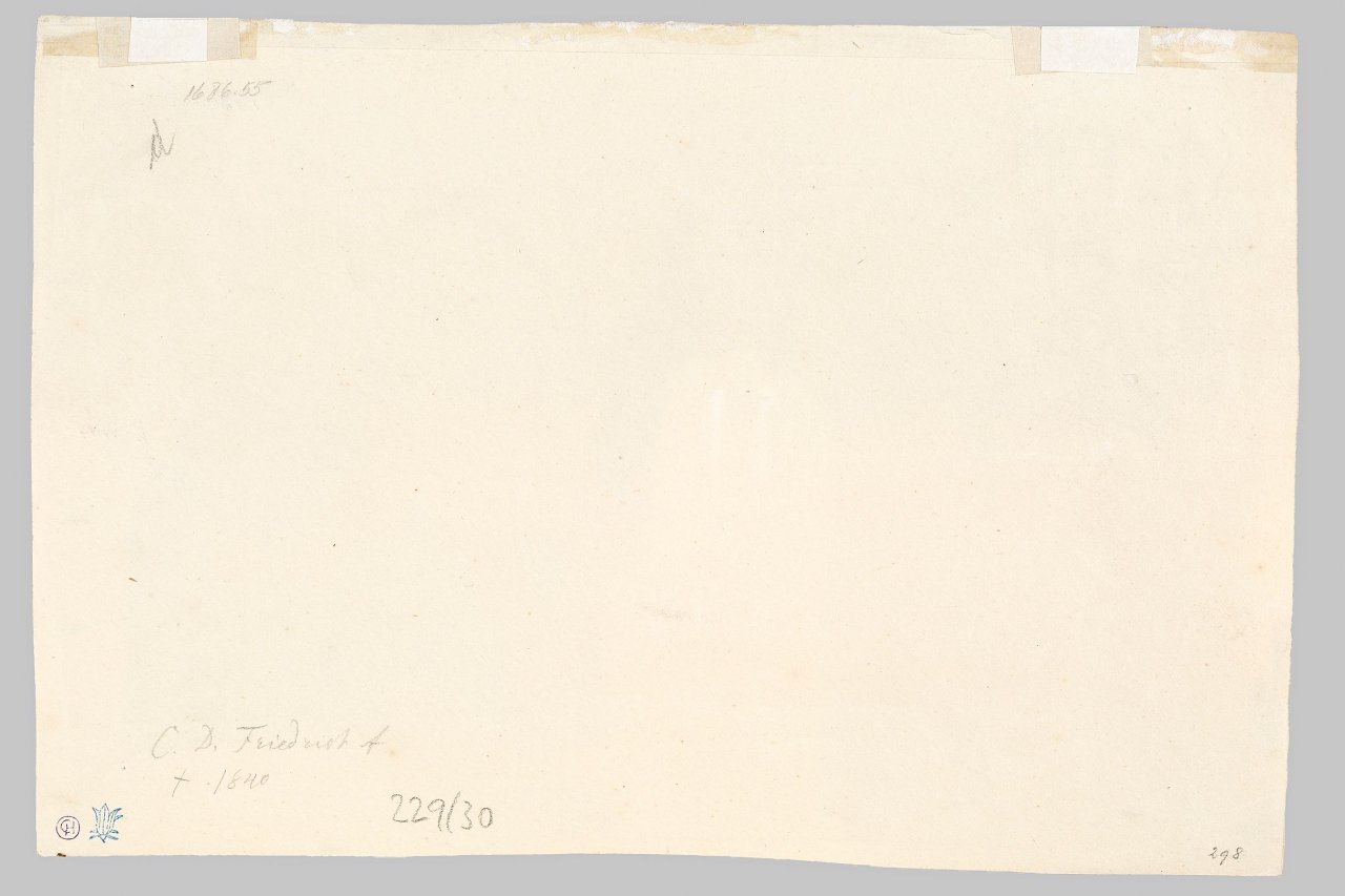 This picture shows the following artwork: Caspar David Friedrich. ”Landschaft mit Felsgipfel”. Circa 1799.