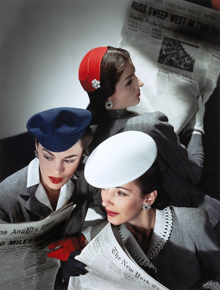 This picture shows the following artwork: Horst P. Horst (i.e. Horst Paul Albert Bohrmann). Hats by Best, Lord and Taylor. And Mme Pauline, Gloves by Dawnelle. 1943.