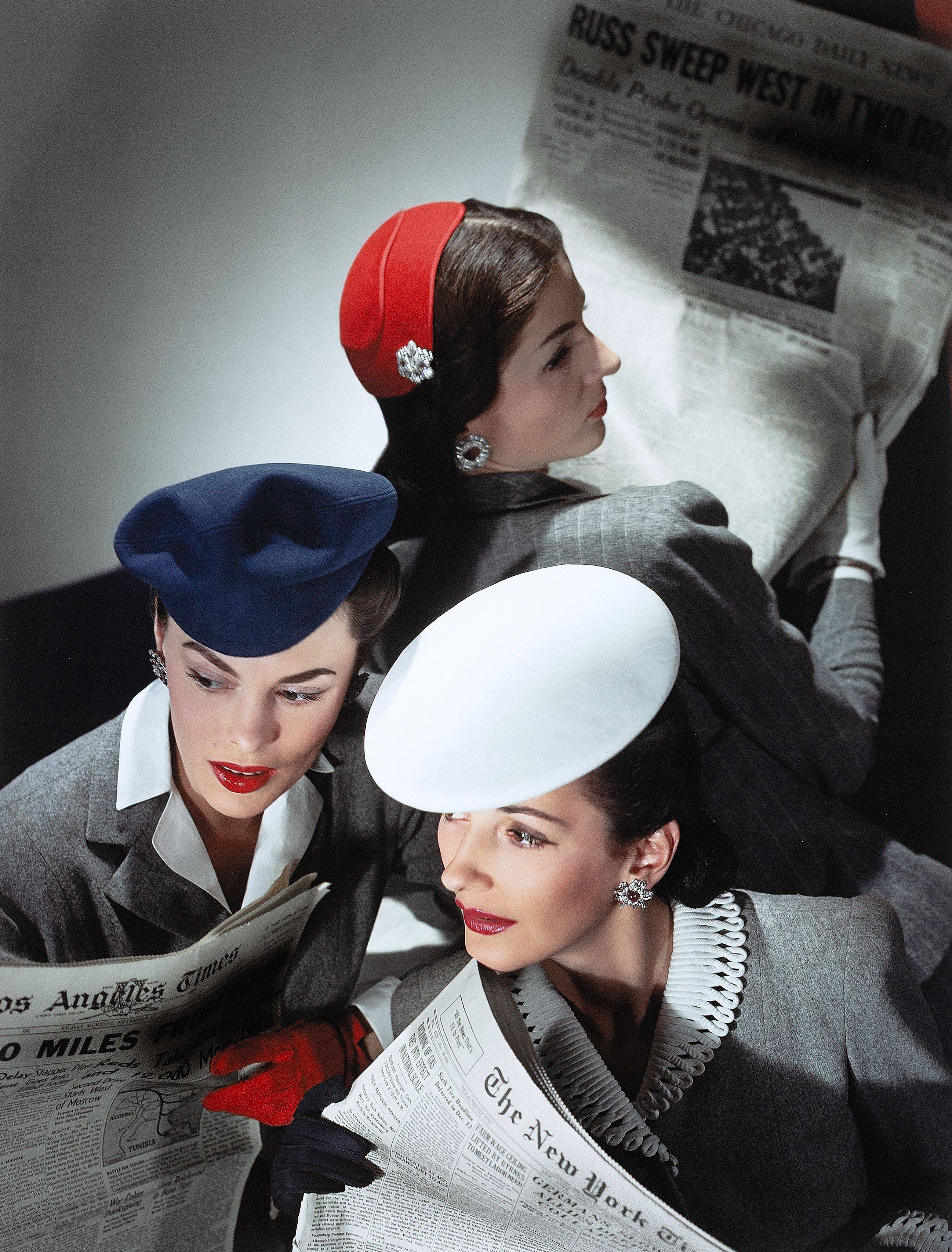 This picture shows the following artwork: Horst P. Horst (i.e. Horst Paul Albert Bohrmann). Hats by Best, Lord and Taylor. And Mme Pauline, Gloves by Dawnelle. 1943.